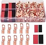 TKDMR 160Pcs Copper Wire Lugs AWG2 4 6 8 10 12 with Heat Shrink Set, 80Pcs Battery Cable Ends Ring Terminals Connectors Tubing Assortment Kit
