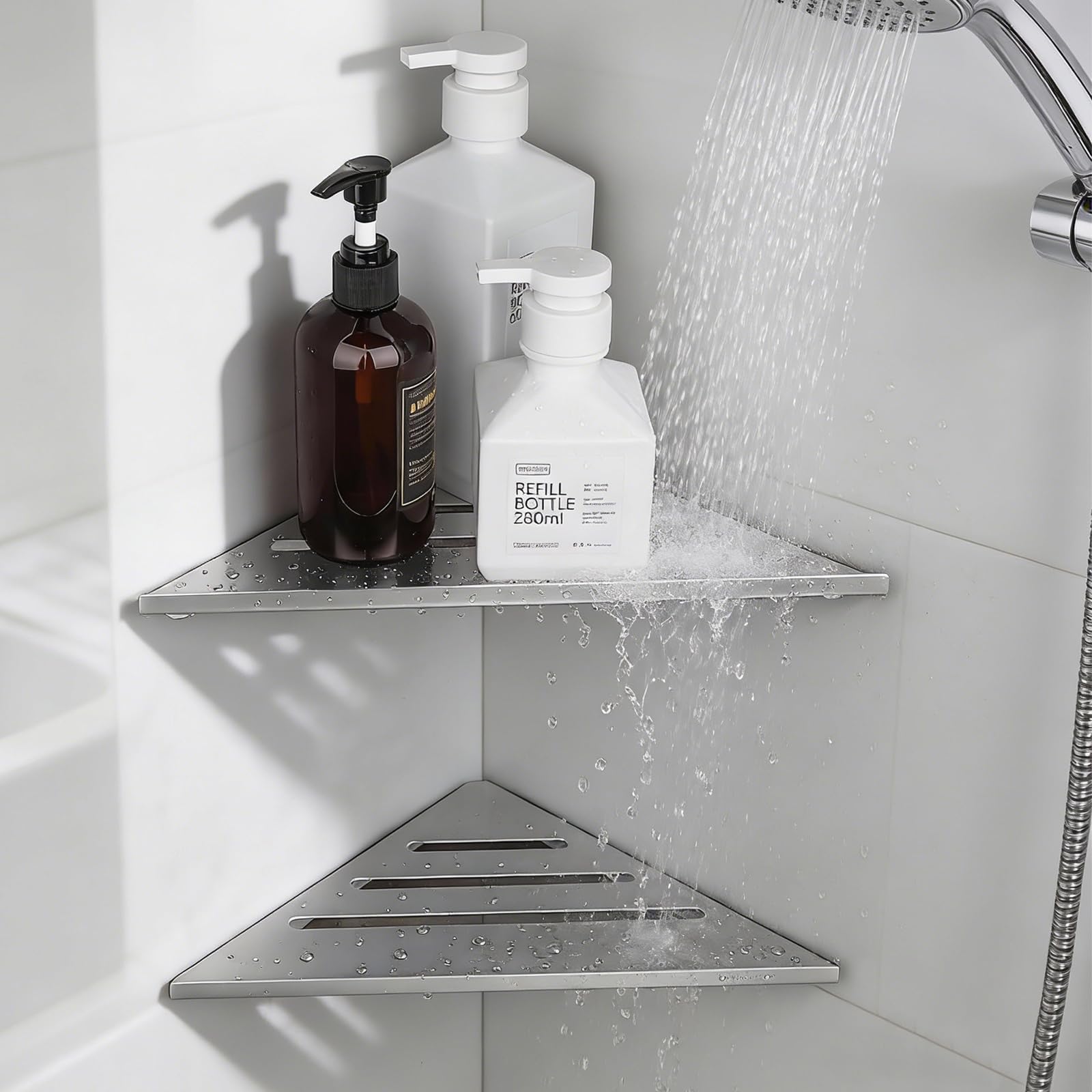 Mensola angolare per doccia ad angolo, 2 ripiani da bagno, 30 x 19,5 cm, ispessito, acciaio inox
