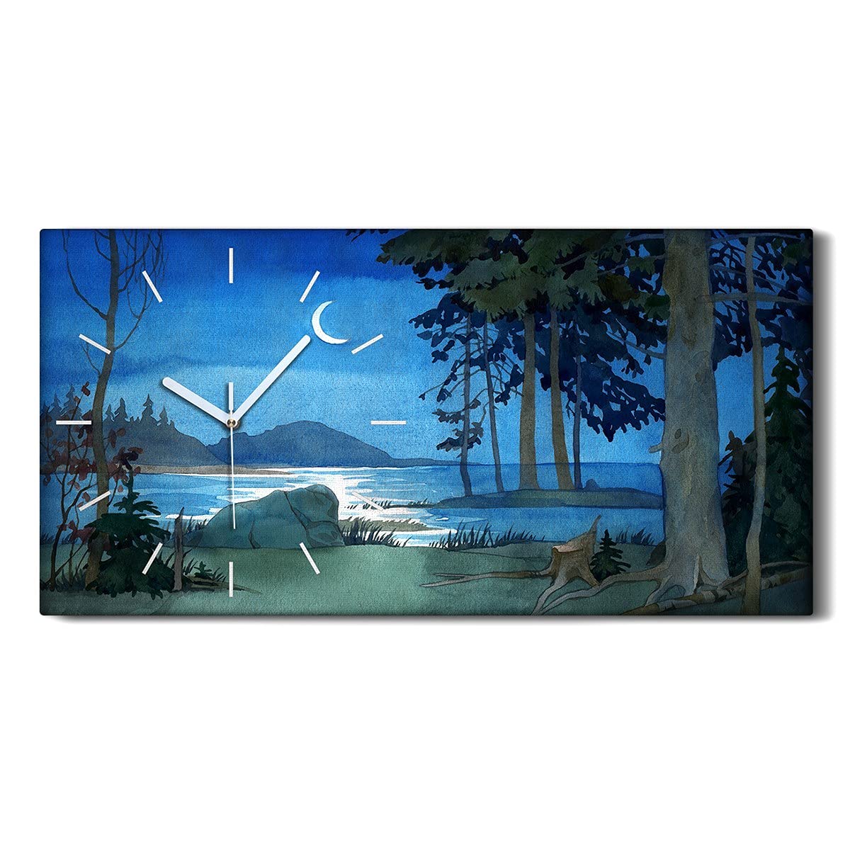 Horloge sur Toile Forêt Marine Nocturne 60x30cm Art Moderne Silencieux