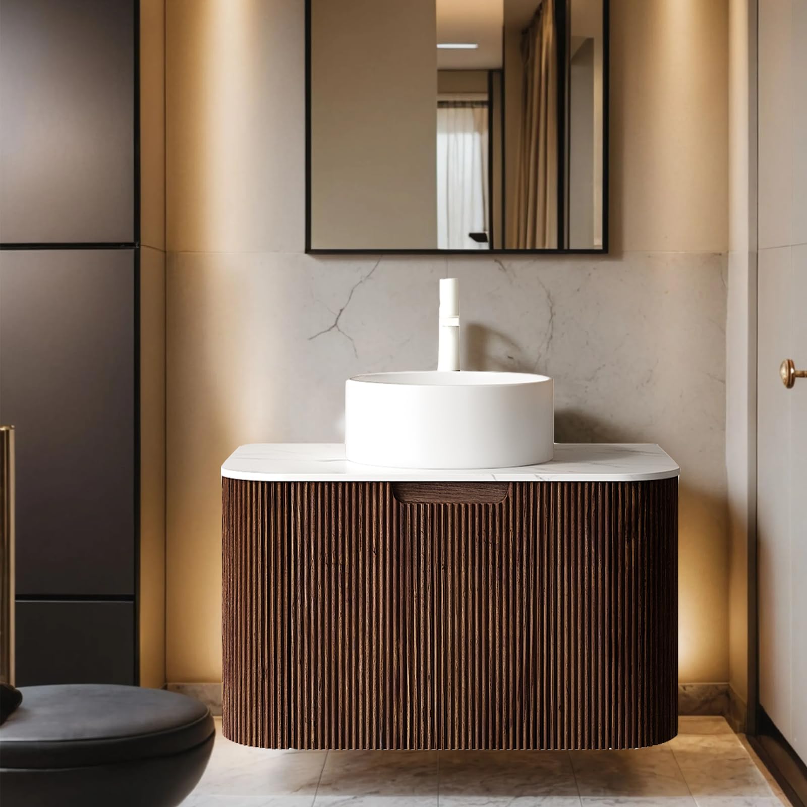 24" Modern Floating Bathroom Vanity with Sink, Dark Walnut