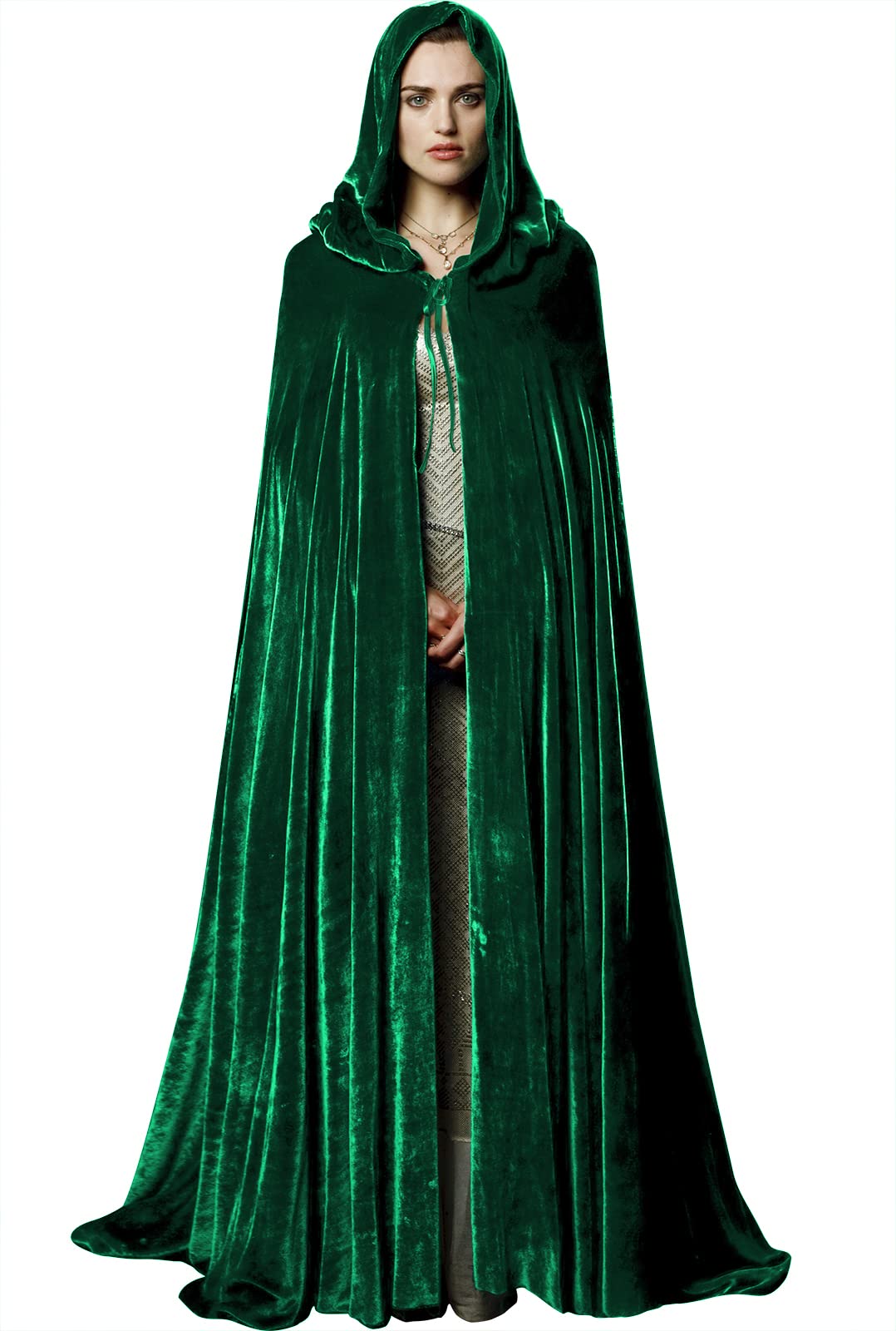 JPXH Unisex Adult Black Witch Cape Full Length Hooded Robe Cloak Halloween Dress Up Parties