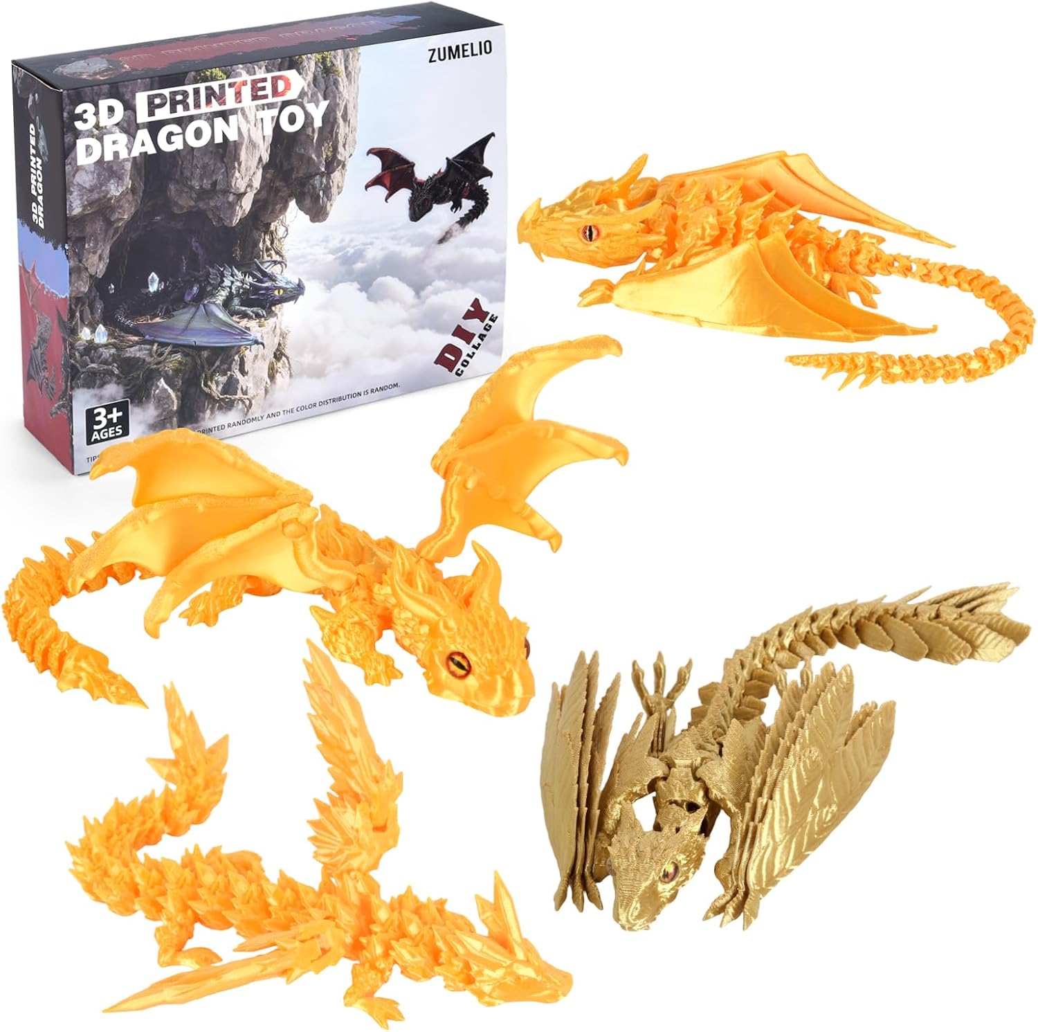 4PCS 12 Inch 3D Printed Dragons, Feathered Wyvern Figure with Wings, Dragon Desk Decor, Collectible Toy for Dragon Lovers(Mixed Colors-D)