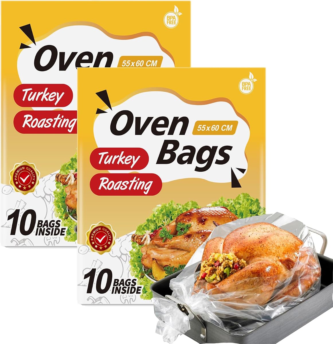 20x Bolsas de Horno Grandes Tamaño de Pavo,Cocción Bolsas de Asado de Gran Tamaño(22×24 pulgadas) Bolsas de Asado de Carne Seguras para Pavo Carne Pescado y Verduras (20bag 2Packs)