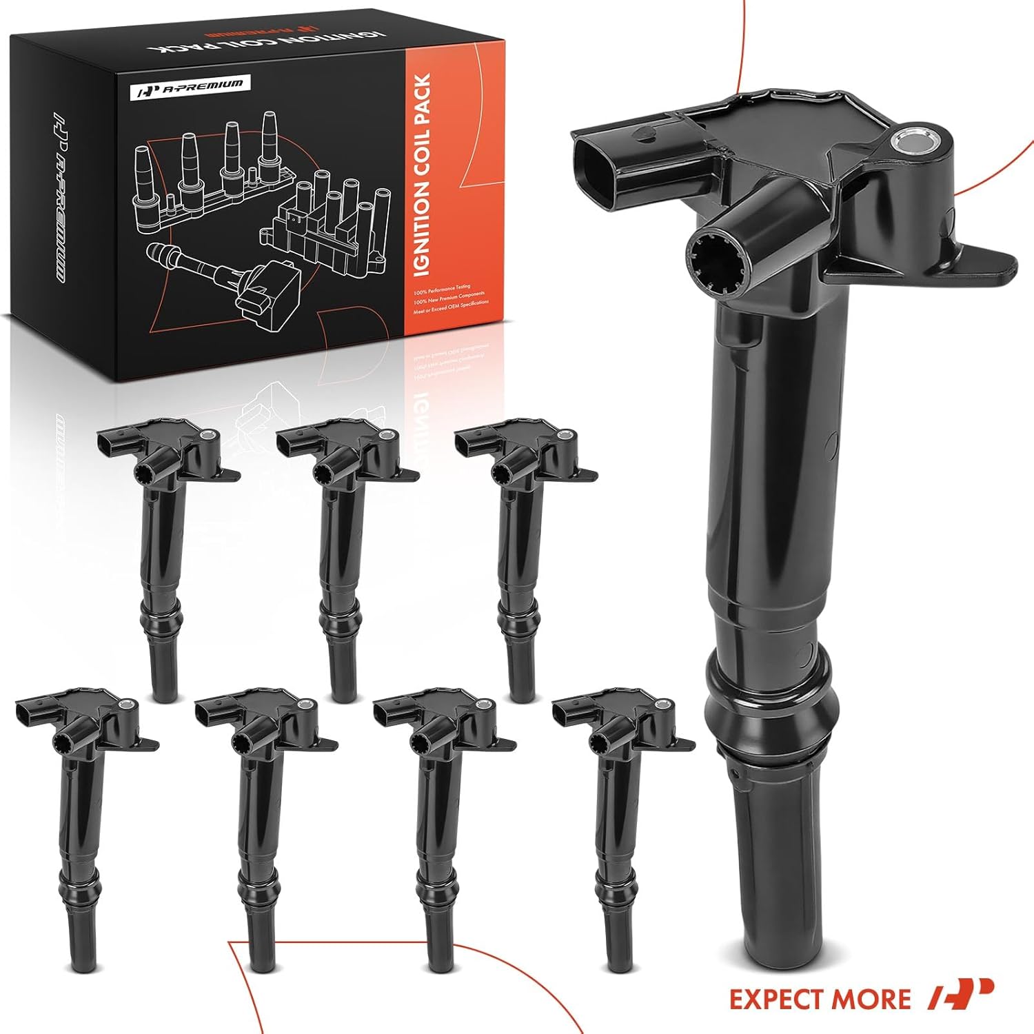A-Premium Engine Ignition Coil Pack Compatible with Ford F-150 2010-2014, F-250 F-350 Super Duty 2011-2017, E-350 E-450 Super Duty 2017, 6.2L, 8-PC Set
