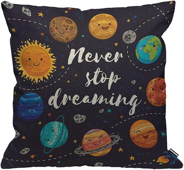 HGOD DESIGNS Cushion Cover Outer Space Cute Planets And Star Cluster Solar System Moon And Comets Sun Cosmos Throw Pillow Cover for Men/Women/Boys/Girls living room Bedroom Sofa Chair 18X18 Inch