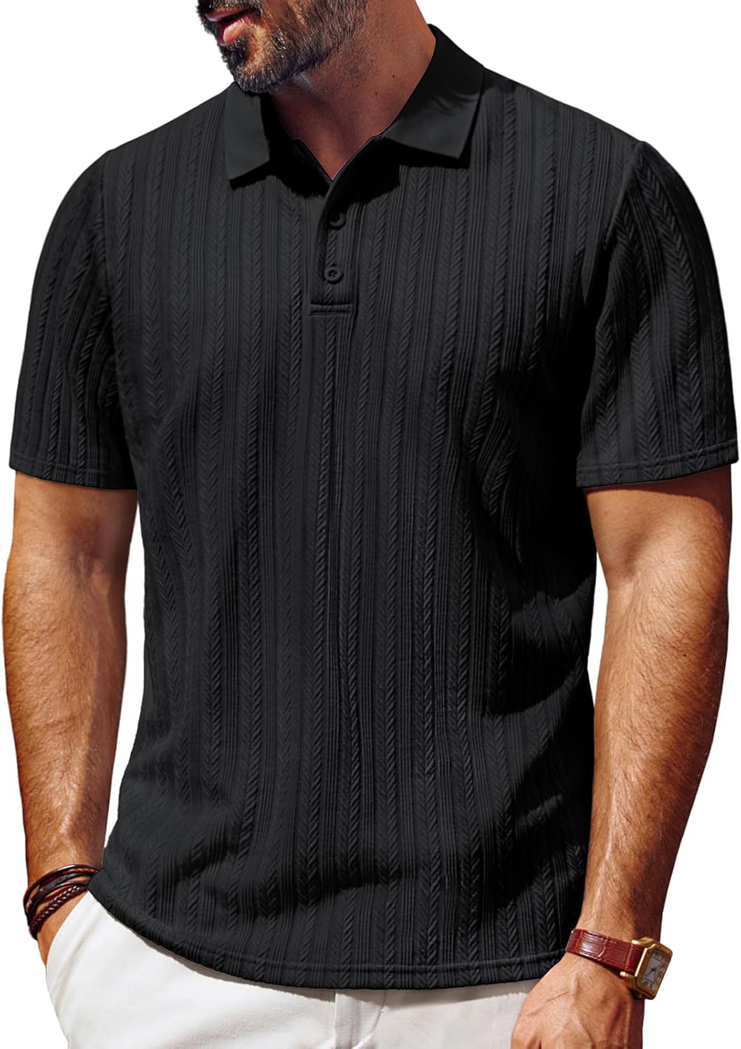PJ PAUL JONES Mens Polo Shirts Short Sleeve Fashion Textured Polo Shirt Regular Fit Stretchy Golf Shirts - Image 6