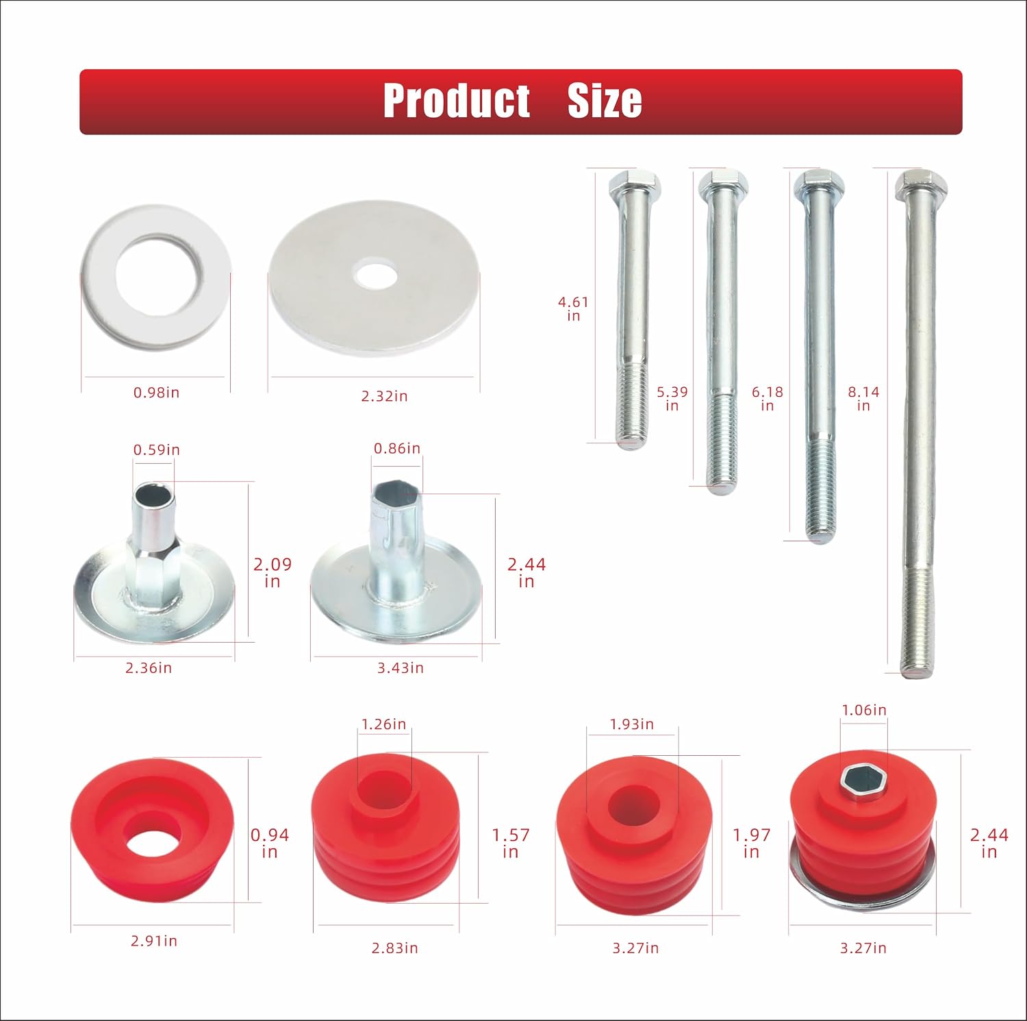 Body Mount Bushing Kit for Ford F250 F350 Super Duty Accessories 08-16 2WD 4WD Polyurethane Cab Mount Kit include Steel Sleeves Hardware KF04060BK(Red)