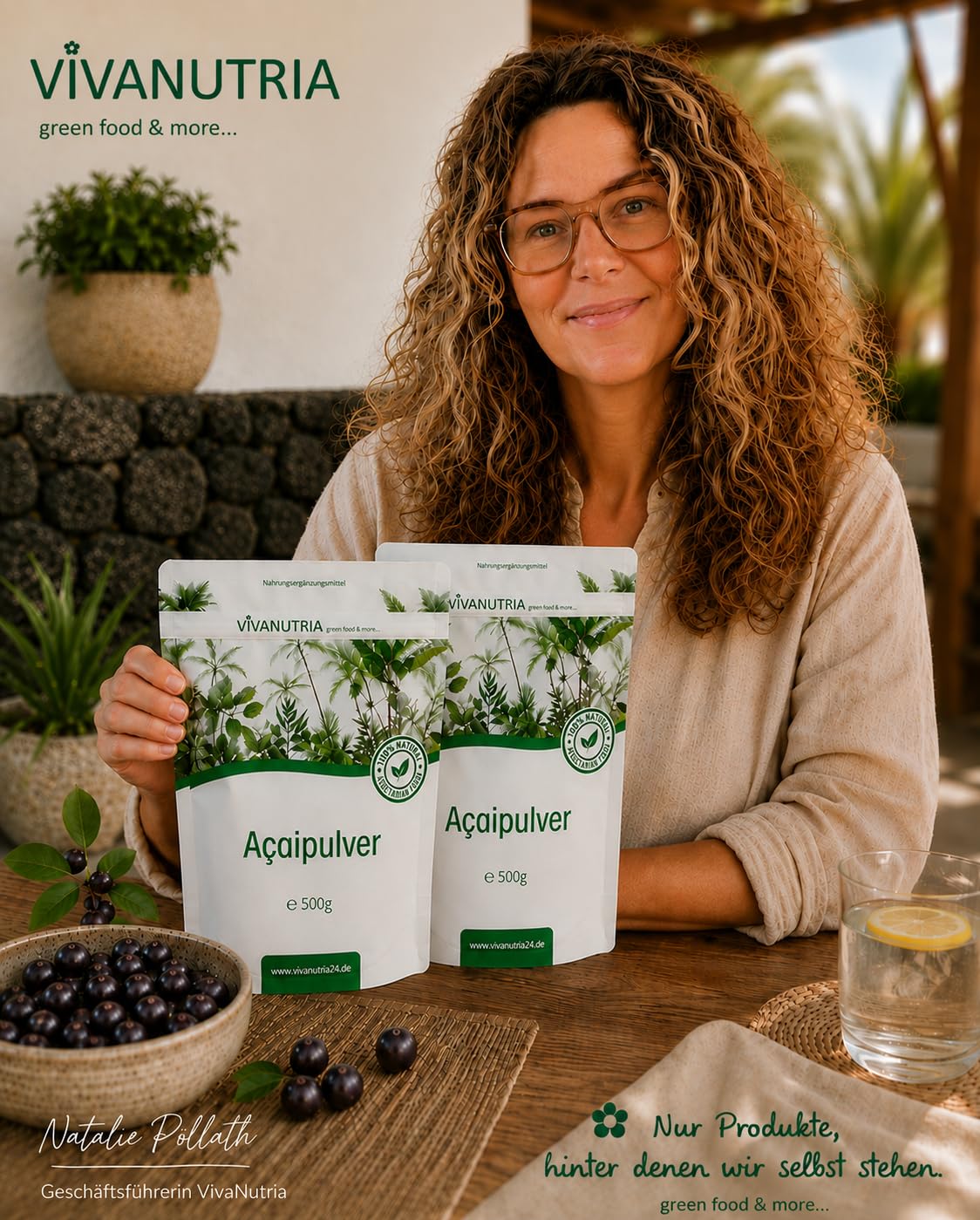 VivaNutria Acai Pulver 1000g I Acai-Beeren-Pulver für Bowls und als Müsli-Topping I Smoothie Pulver 1kg I Rohkostqualität ohne Zusätze I Antioxidantien I vegan