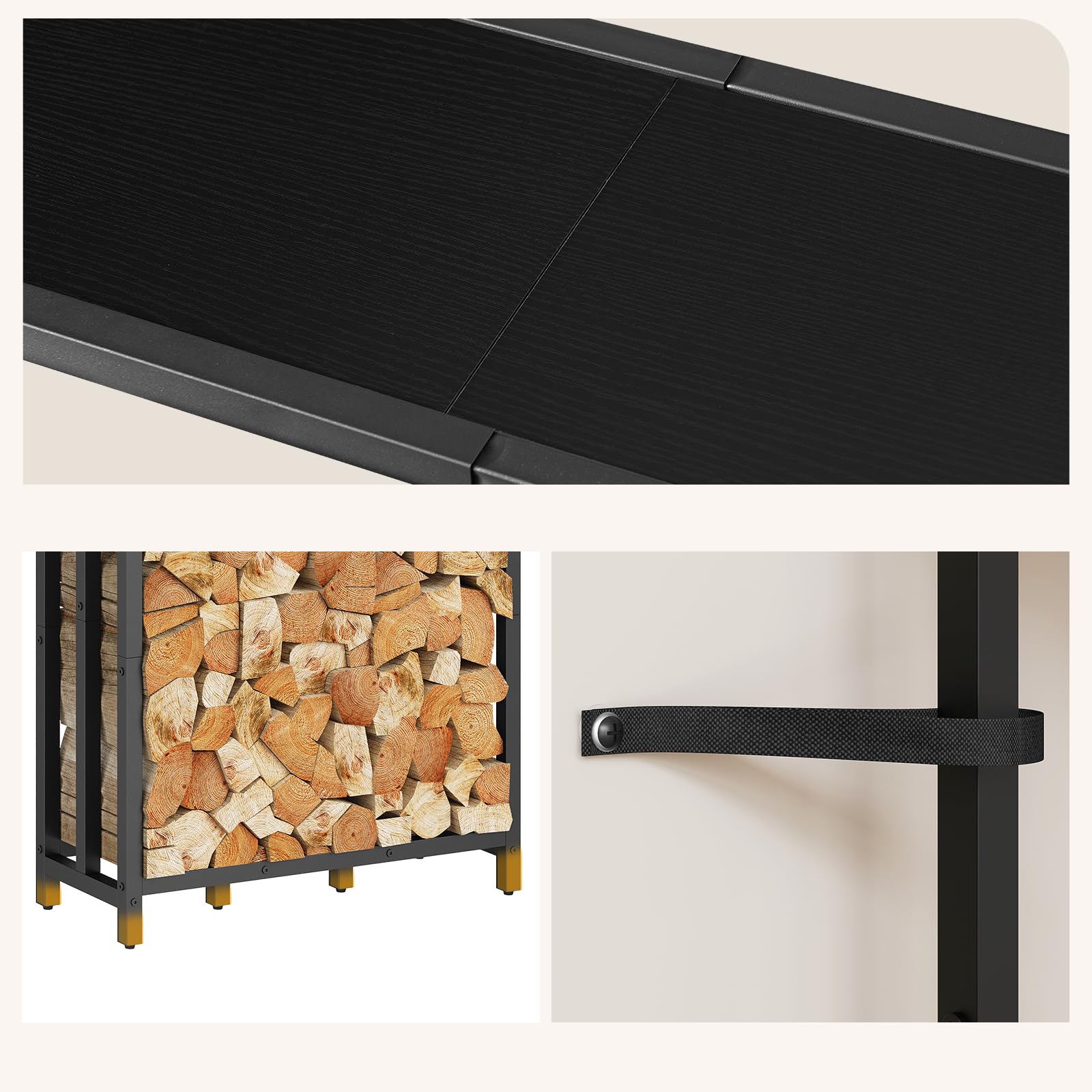 MAHANCRIS Scaffale per Legna da Ardere, Portalegna da Interno per Camino, Porta Legna per Interni ed Esterni, Supporto per Legna, Nero AFKBK3301
