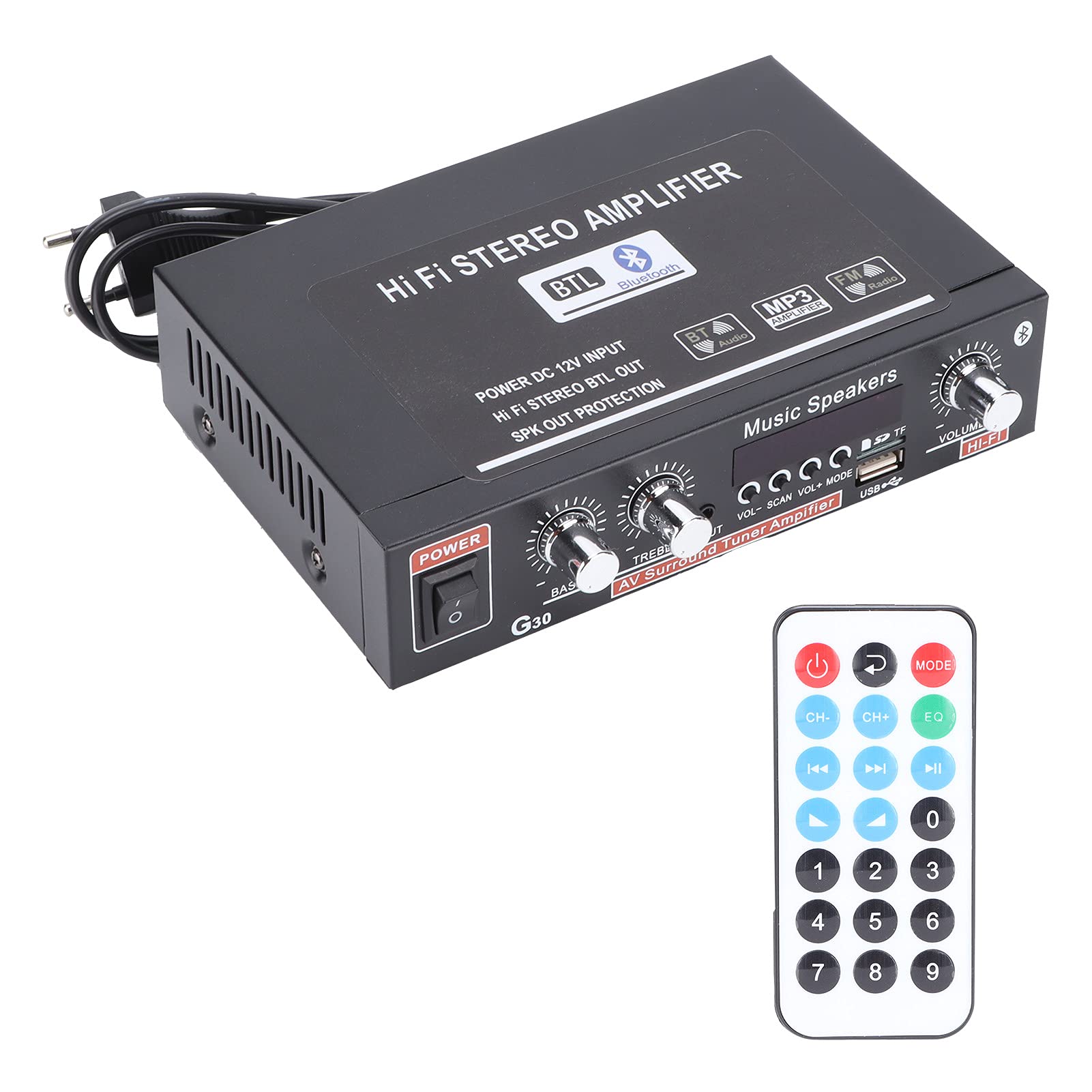 Amplificador Digital Inteligente con Control Remoto Compatible con MP3 USB y Radio FM Estéreo para Casa o Coche con Sonido Claro y Potente