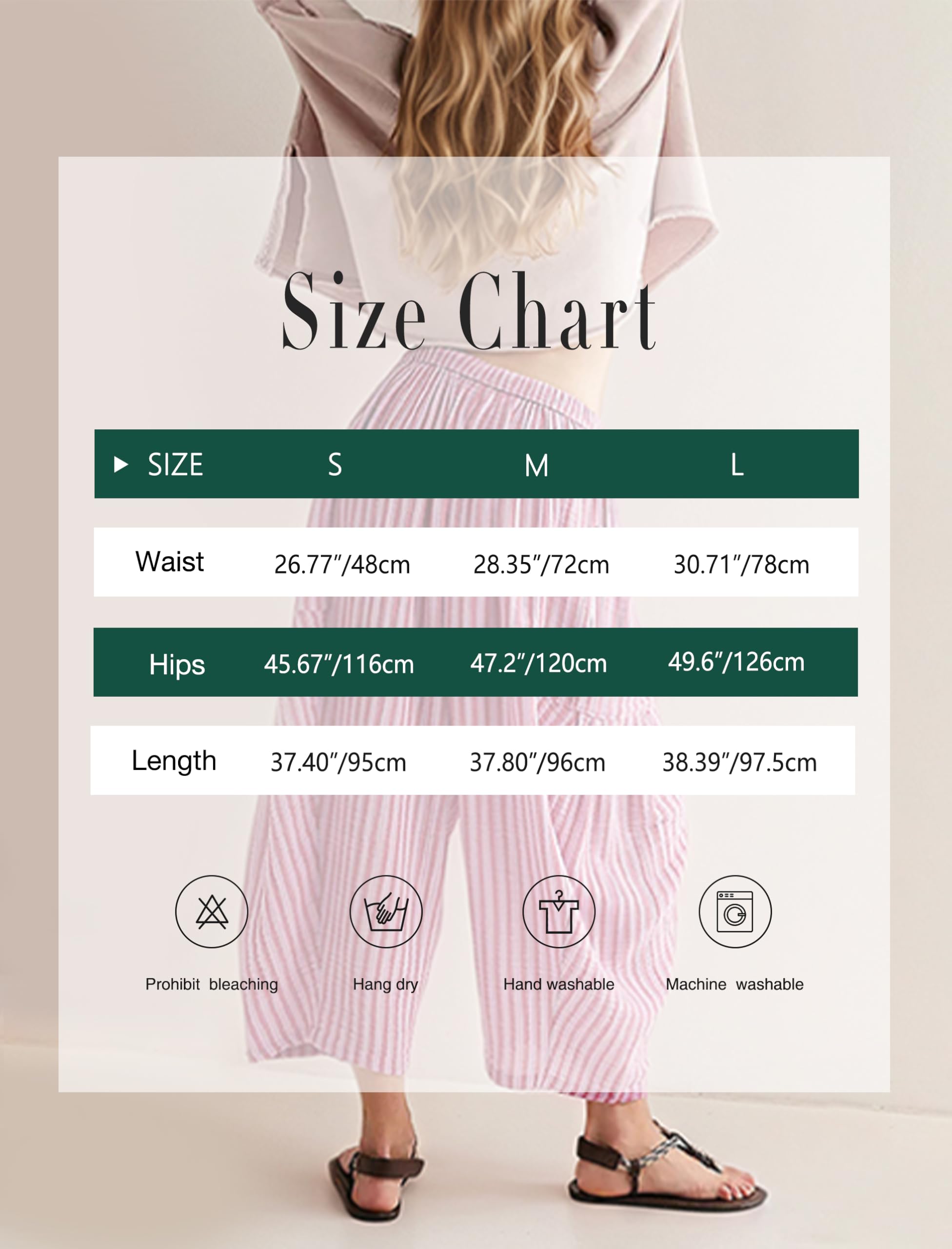 MISSACTIVER Gestreifte Haremshose für Damen, fließend, weites Bein, Kordelzug, Boho-Palazzo-Hose mit Taschen