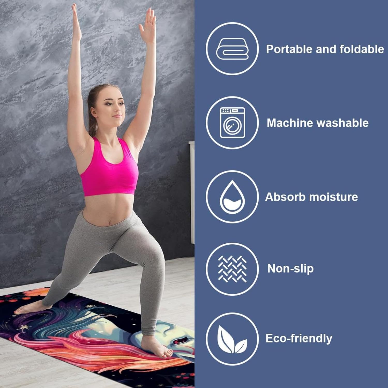 Yoga Towel, Galaxy Unicorn Pattern Non Slip Sweat Absorbent Hot Yoga Mat Towel for Hot Yoga, Pilates and Fitness - 72.8" x 26.8"