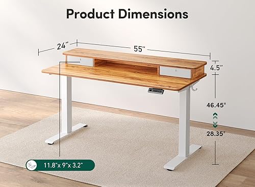 Miniatura 83 de FEZIBO Escritorio eléctrico de pie ajustable de altura de 40 x 24 pulgadas con doble cajón, escritorio para computadora, mesa de pie para oficina en