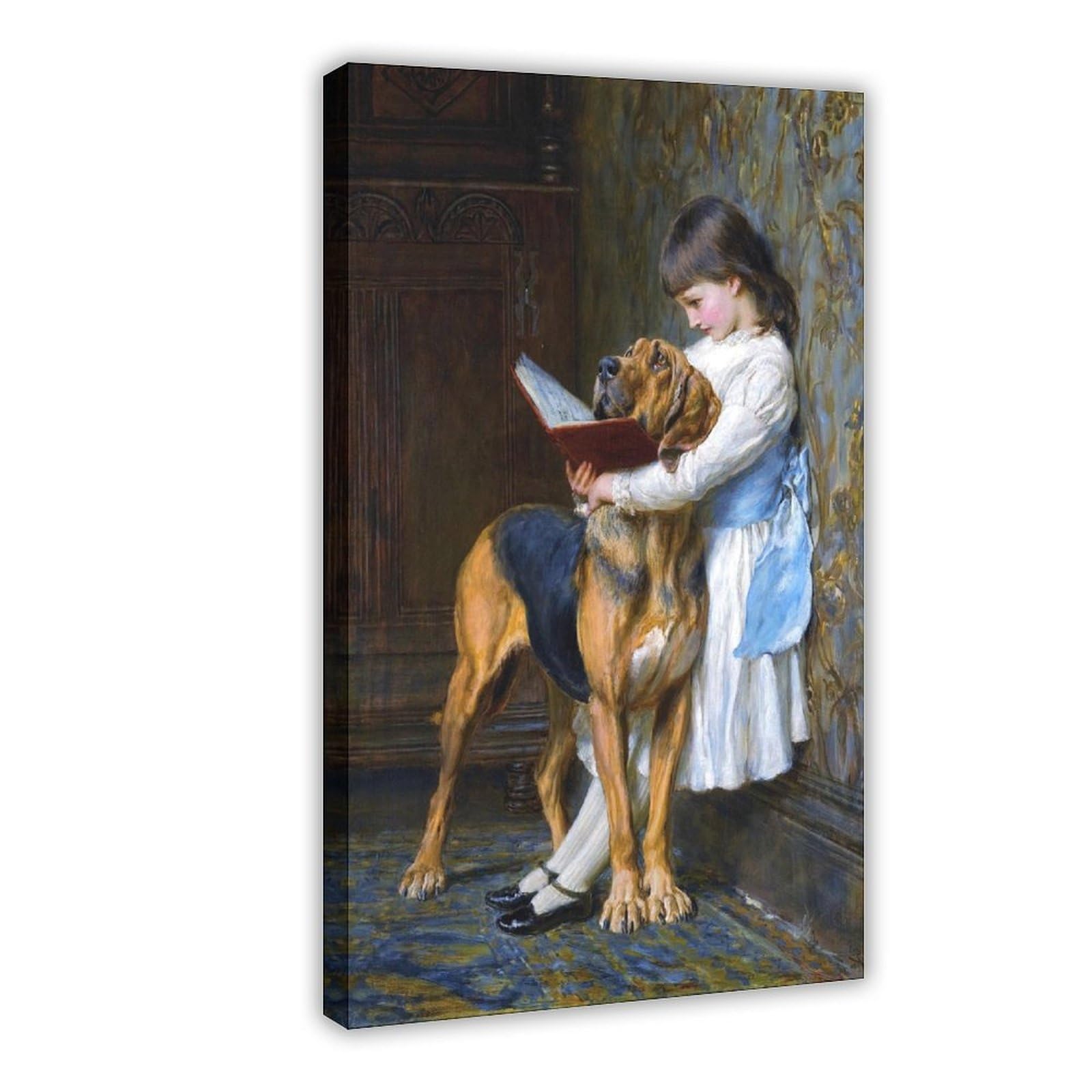 WCYB Briton Riviere - Compulsory Education 1887 Posters Prints Canvas Deco Paintings Wall Art Hangable Frame 20" L X 30" W