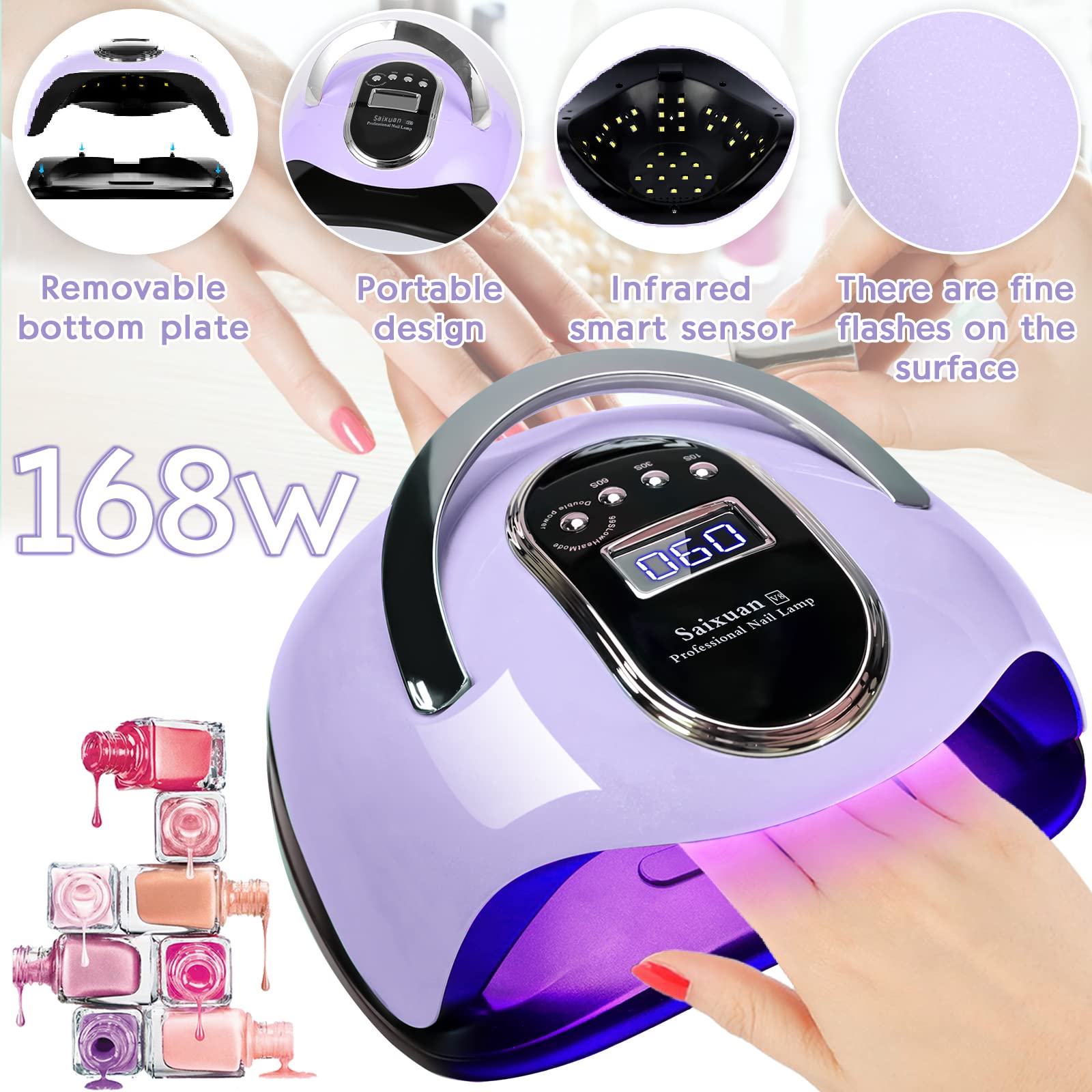 Lampada UV LED Lampada Unghie 168W Professionale Fornetto per Manicure/Pedicure Permanente Smalto Semipermanente 4 Timer con 10s/30s/60s/99s Display LED Automatico Sensore