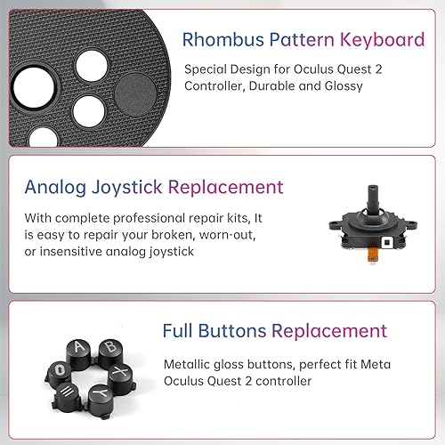 Miniatura 5 de VRbrother Metal Left and Right Controller Replacement Keyboard, Mushroom Caps, ABXY Buttons Return Key Function Key, Analog Joystick Replacement