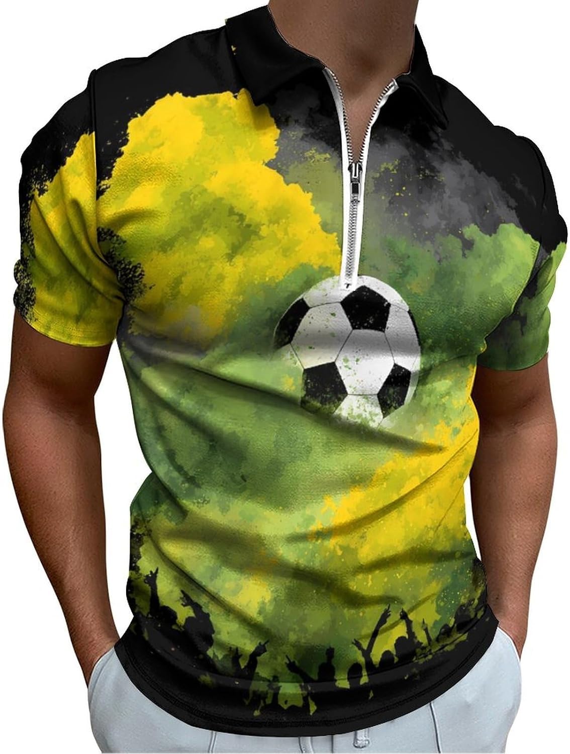 Soccer Celebration Smoke Men's Polo Shirts Golf Short Sleeve Tops | Casual Workout,Golf T-Shirt,Zippered Tee,Collared,Print