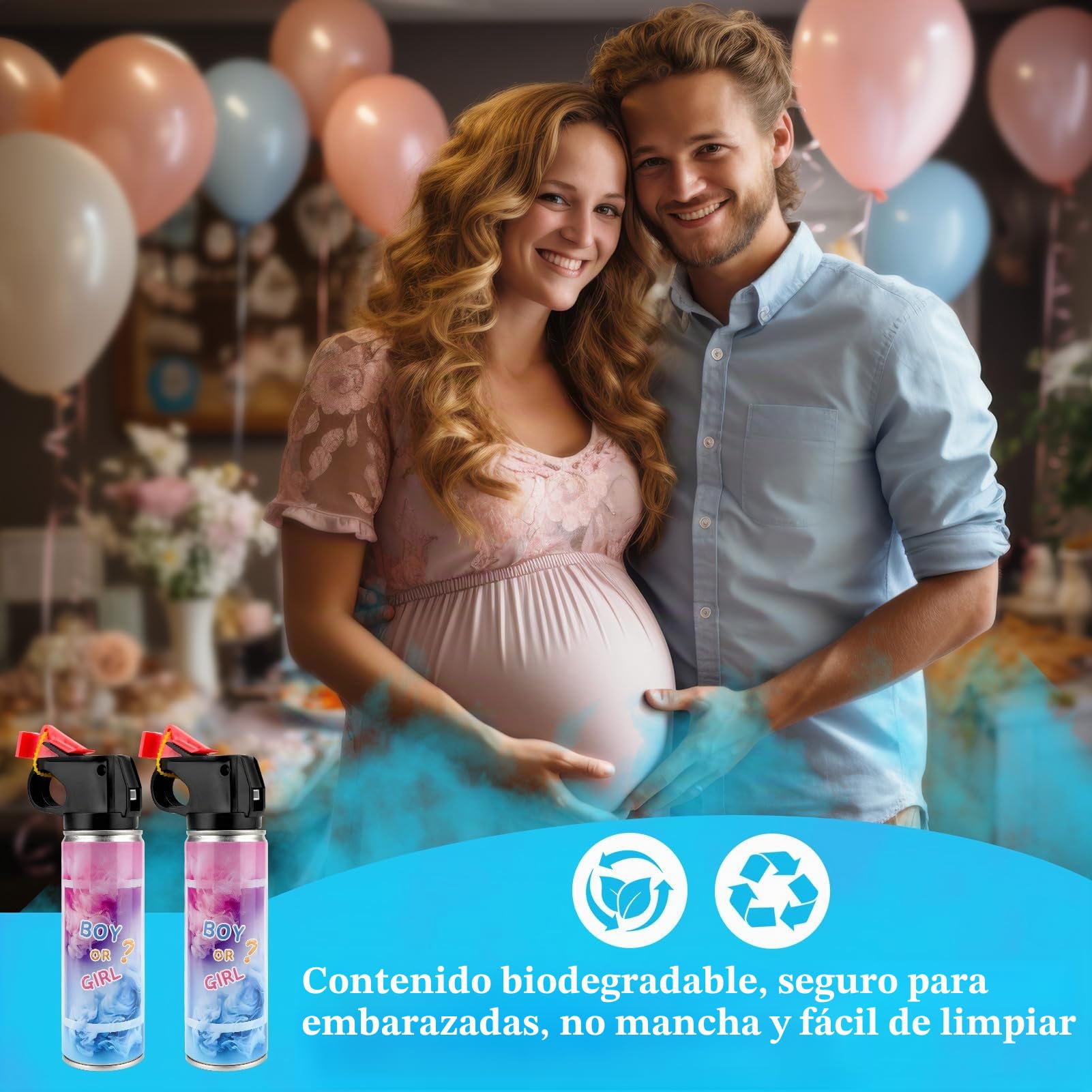 Canon Confettis Gender Reveal- Azul, juego de 2 - con polvo de cánones de confeti biodegradables al 100% para revelación de fiesta de prenatal para anuncios de sexos bebé niño