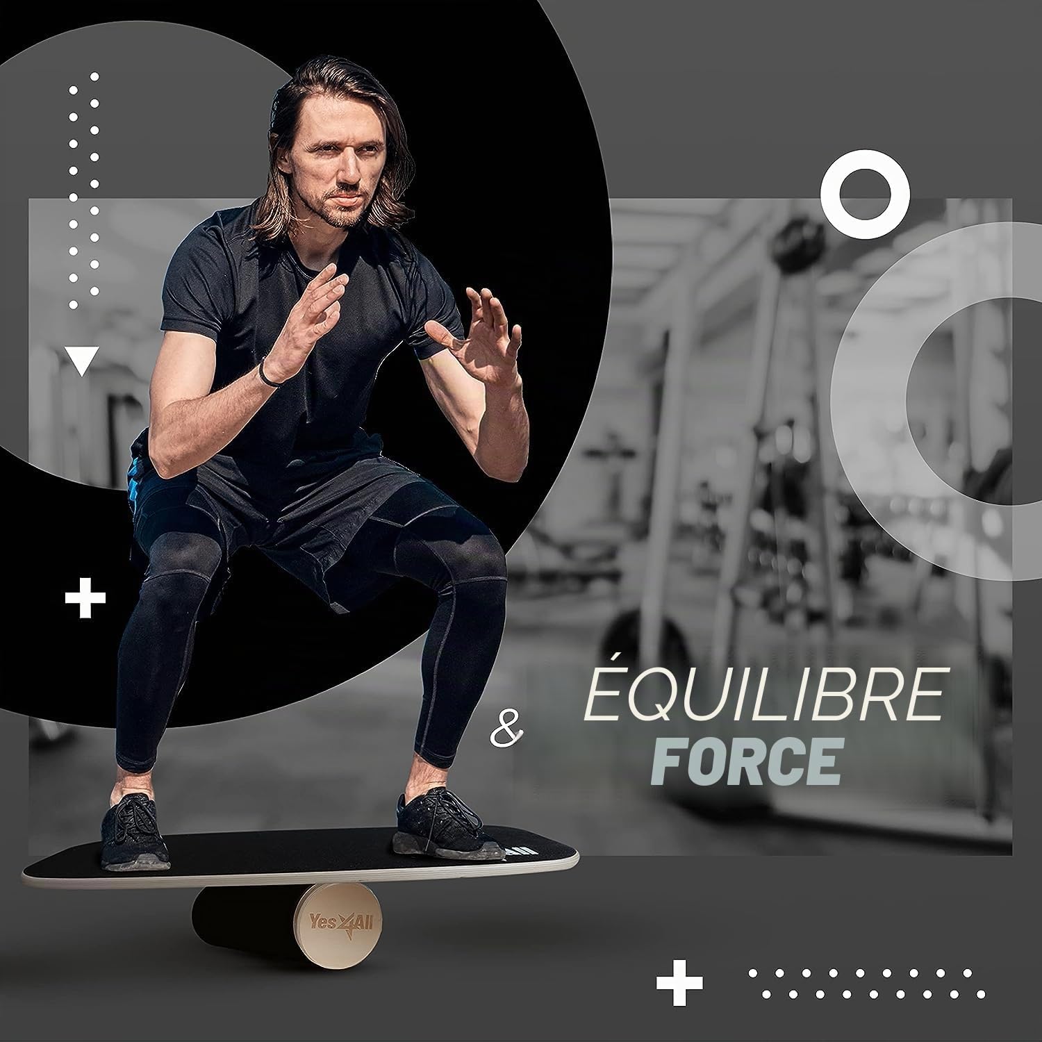 Yes4All Balance Board Trainer, surface lisse et rouleau recouvert de TPE épais ; planche d'entraînement en bois pour tous les niveaux d'entraînement, la stabilité et la force centrale.