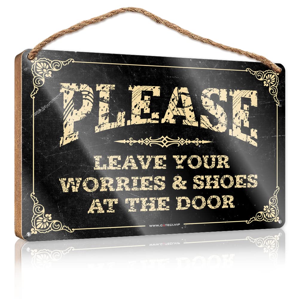 Farmhouse Door Decor Please Leave Your Worries & Shoes At The Wooden Sign Bathroom Door Signs For Home Funny Door Frame Sign(15X28CM)