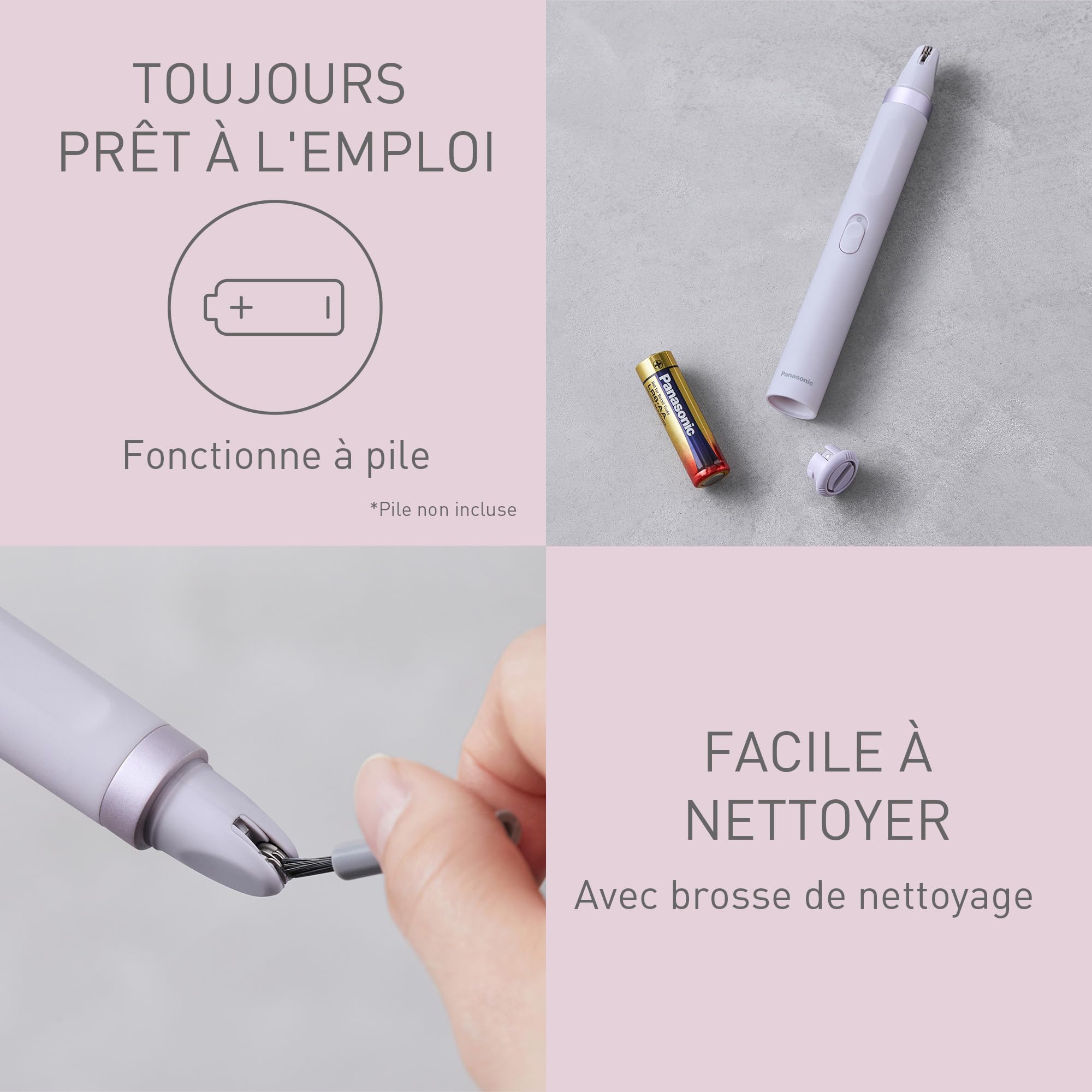 Panasonic ES-EF10-V503 Epilateur Sourcils et Poils du Visage pour Femmes, Épilateur Sourcils, Lumière LED, Design Stylo Compact, Piles AA, Lilas