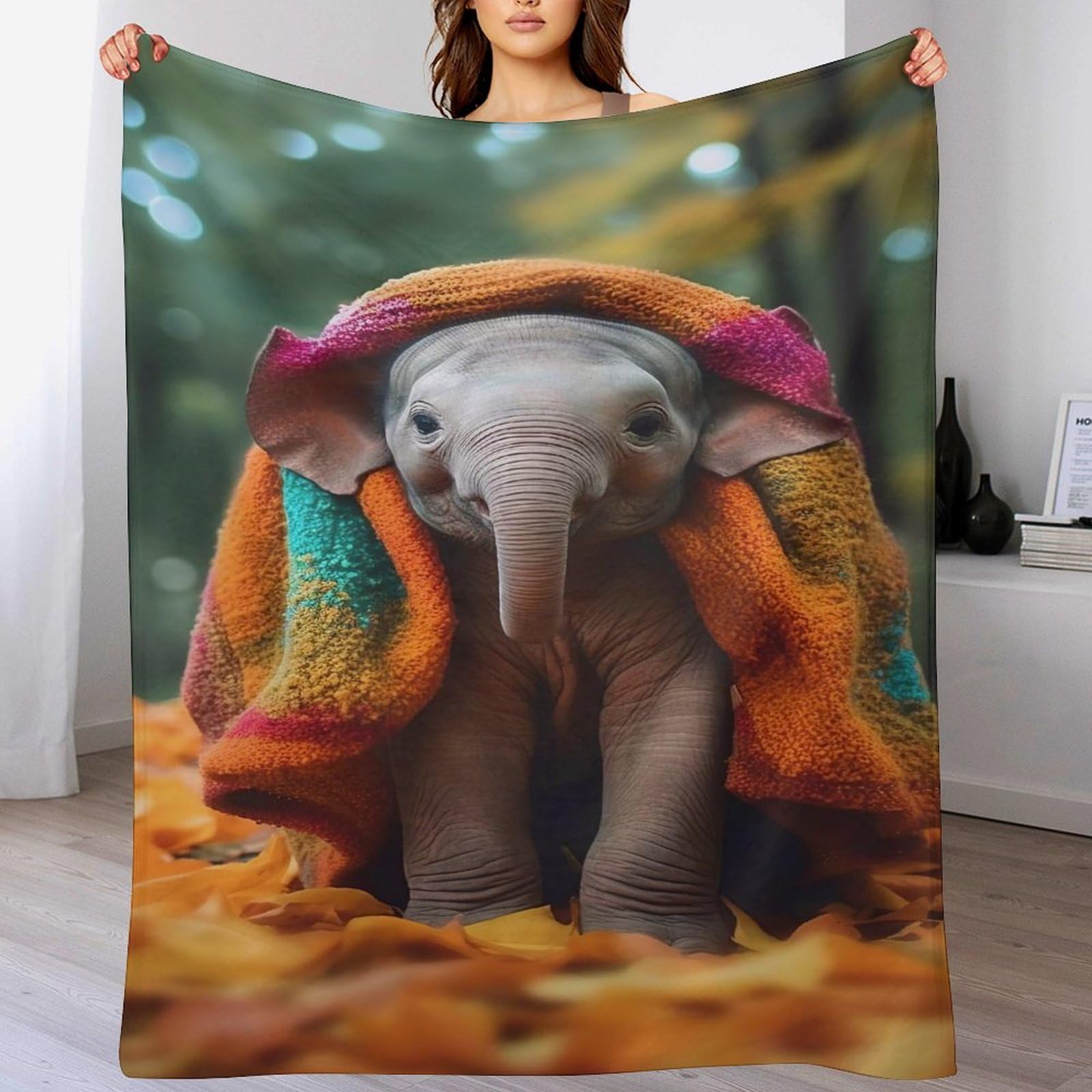 Couverture polaire flannel éléphant grand tapis douillet 180×200cm