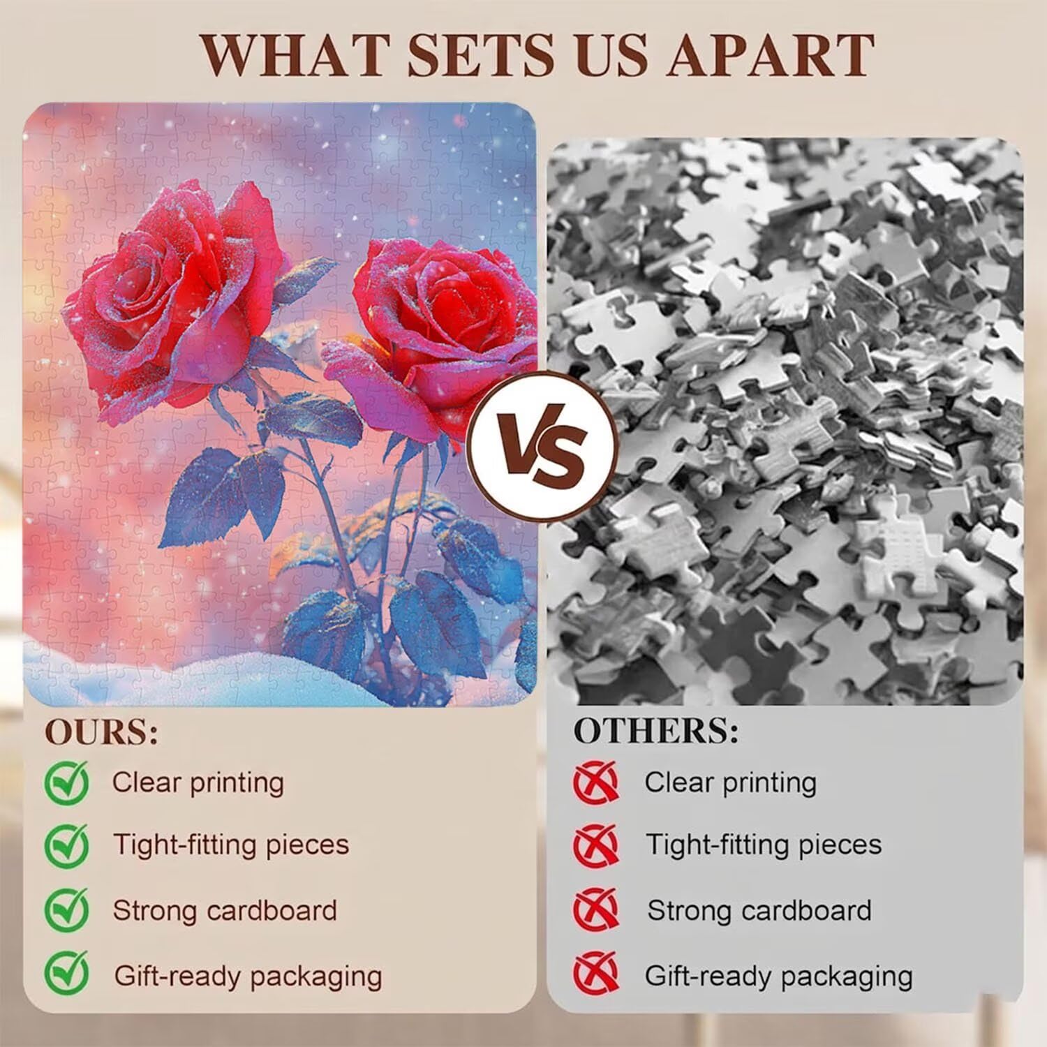 rose Nevicare Puzzle 1500 Pezzi per Adulti, Puzzle in Legno - Collezione Classica con Poster Incluso - Sfida di Concentrazione e Passatempo Antistress, Gioco Educativo per Famiglia, 87 x 57 cm f0-734