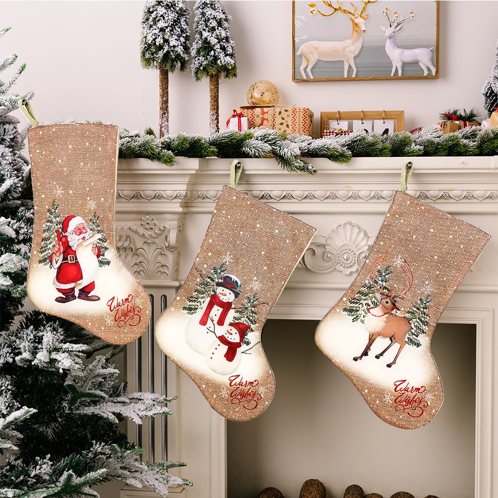 Calze Di Natale In Set Da 3 – Babbo Natale, Pupazzo Di Neve E Renna Per Decorare