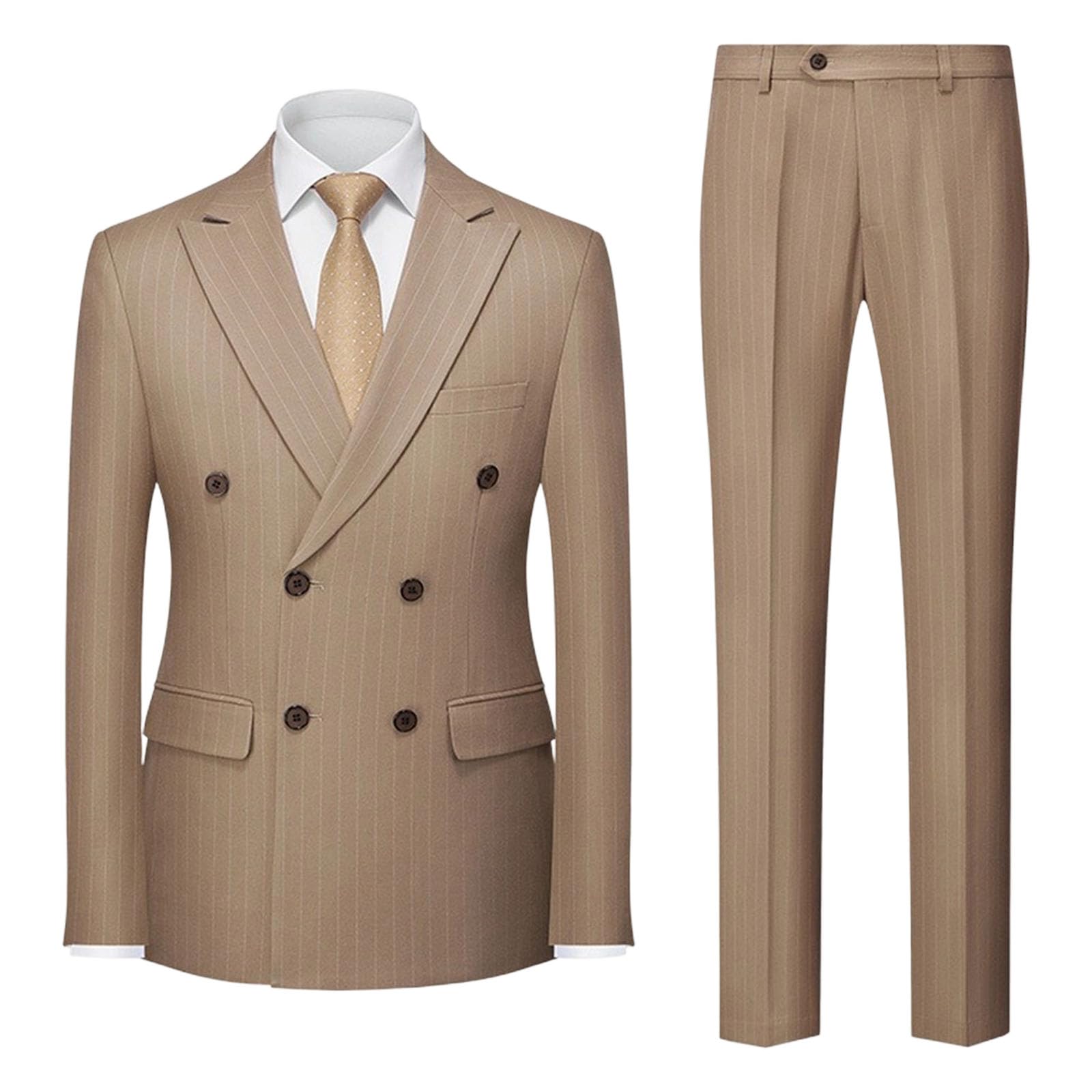 Abiti da Uomo Slim Fit gessati 2 Pezzi Doppiopetto Casual Smoking Blazer Giacca Pantaloni Business Matrimonio Ballo di fine Anno