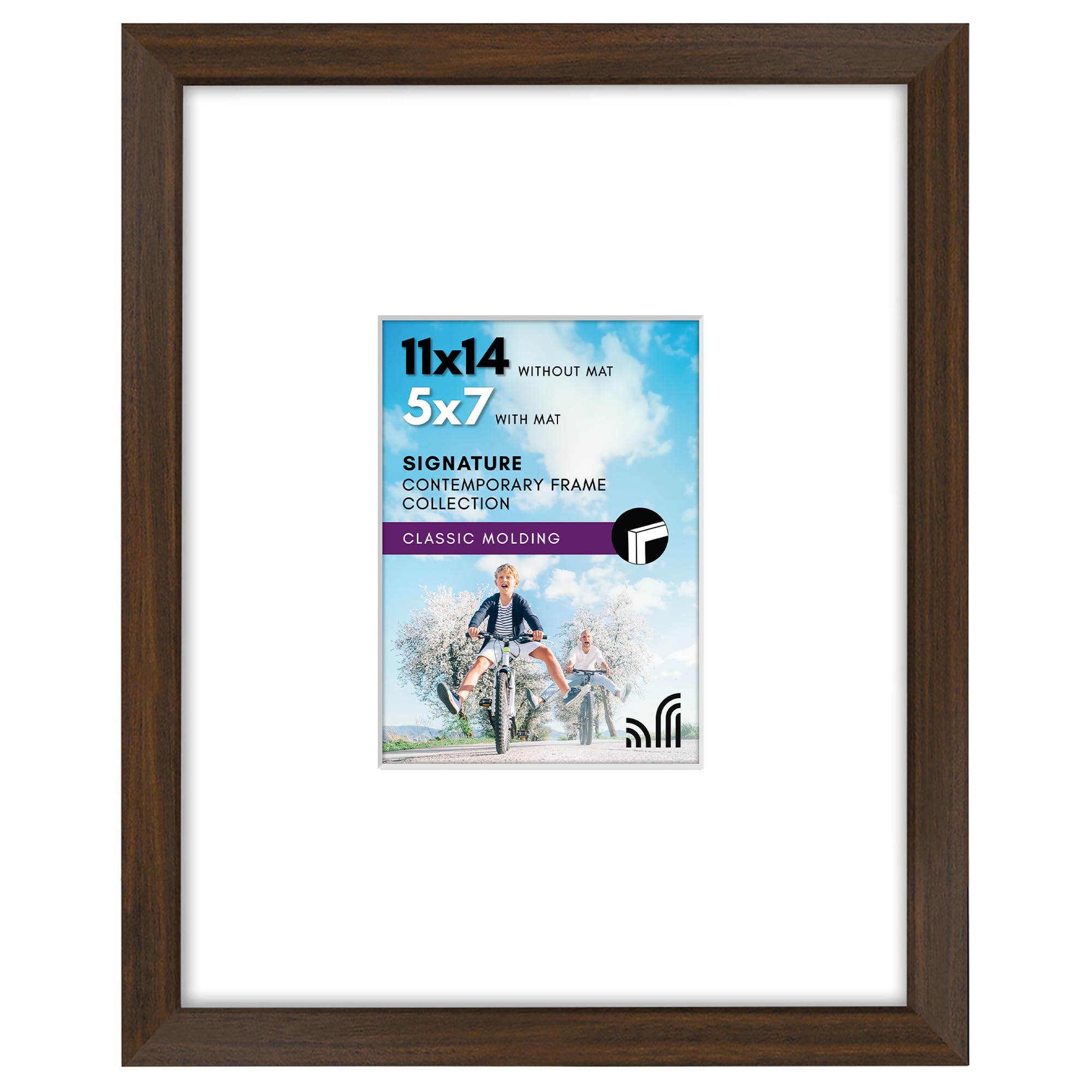 Americanflat 11x14 Picture Frame with Shatter-Resistant Glass - Use as 5x7 Frame with Mat or Display 11x14 Photo Without Mat - Signature Collection - Picture Frames for Wall Display - Walnut
