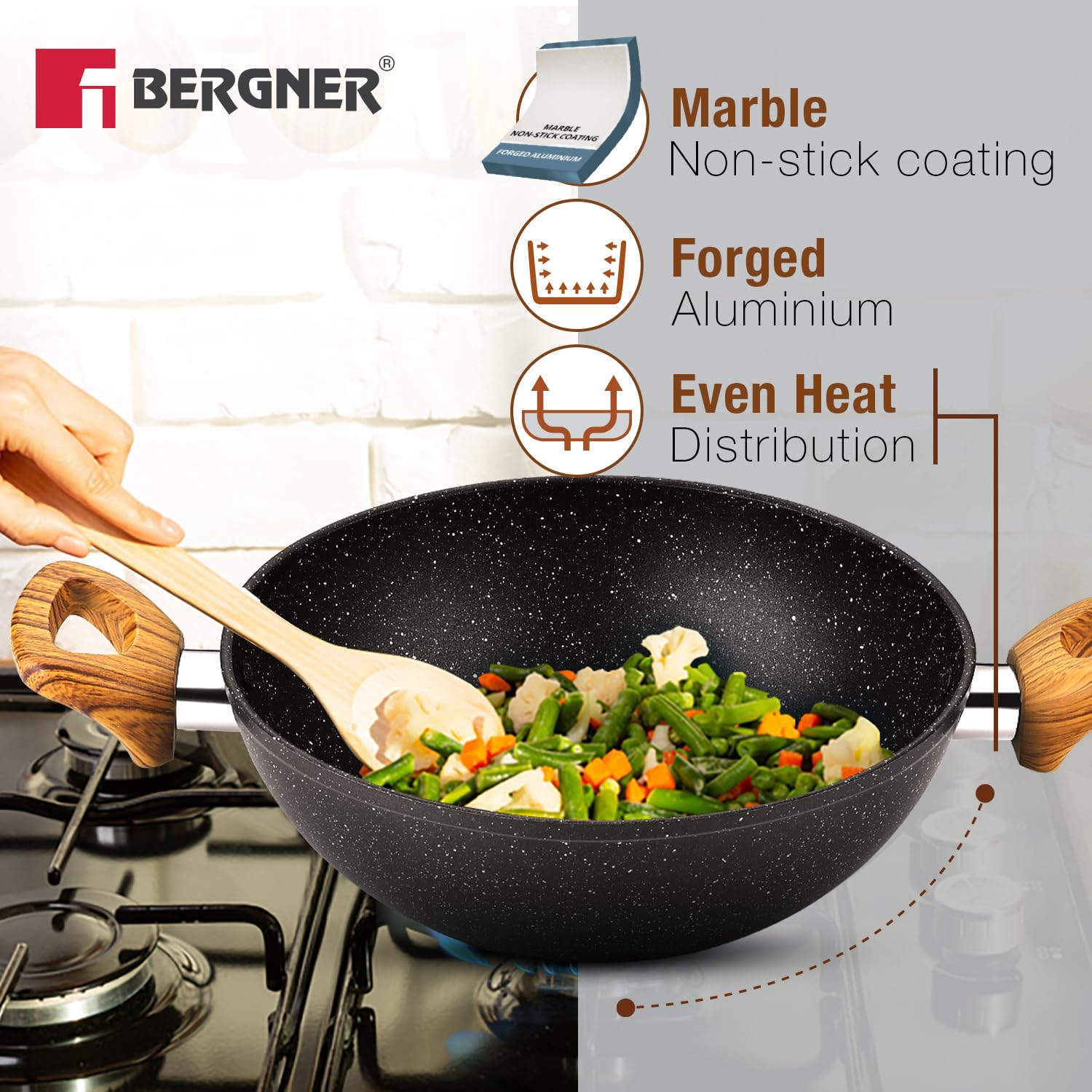 Bergner Ivory Black Granite Kadai - 2.5L Non-Stick Cookware -5