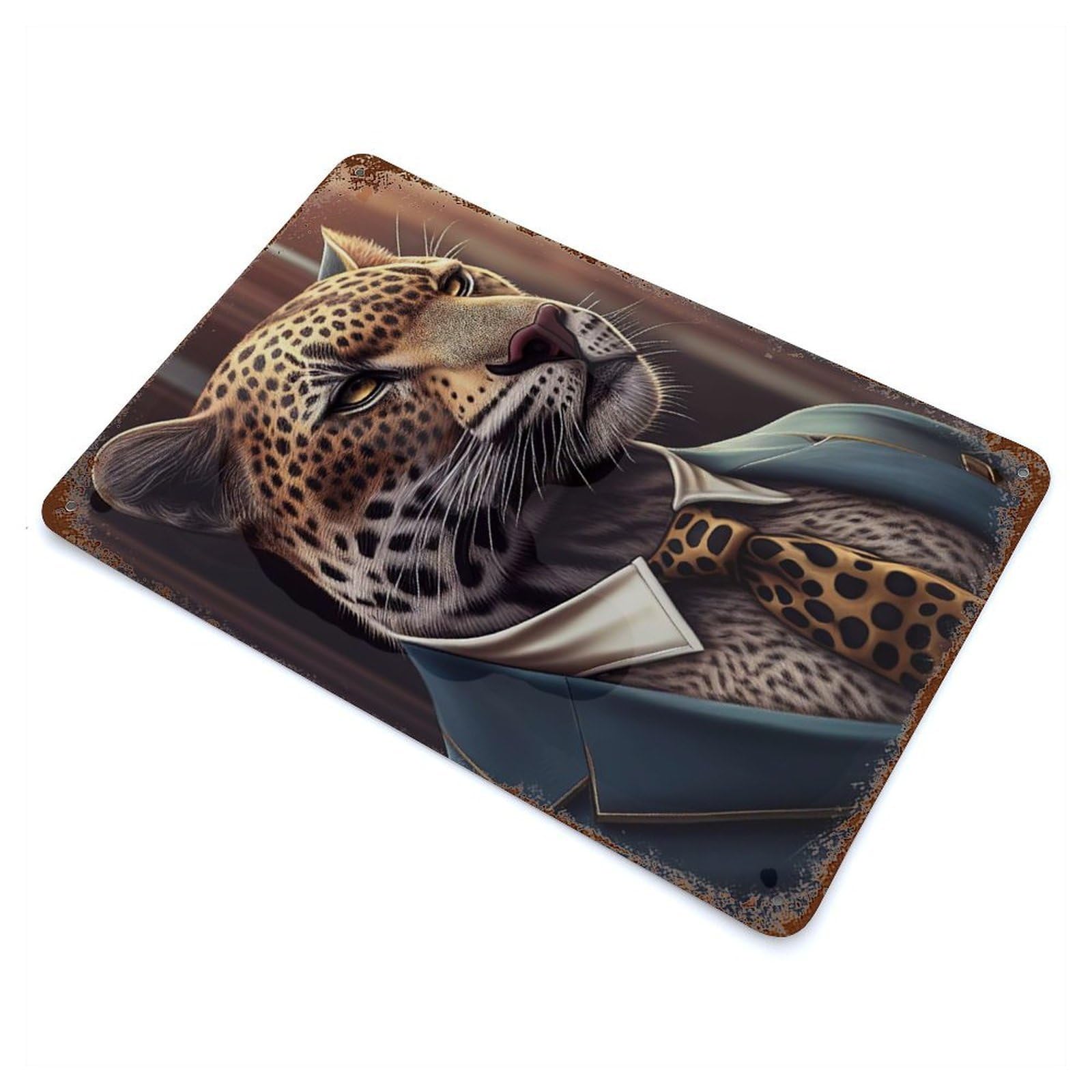 Vintage Rust Metal Sign Jaguar Suit Animal Clothes 11.8"x7.9", Shabby Chic Decor for Cafe, Home Bar And Lounge Decor