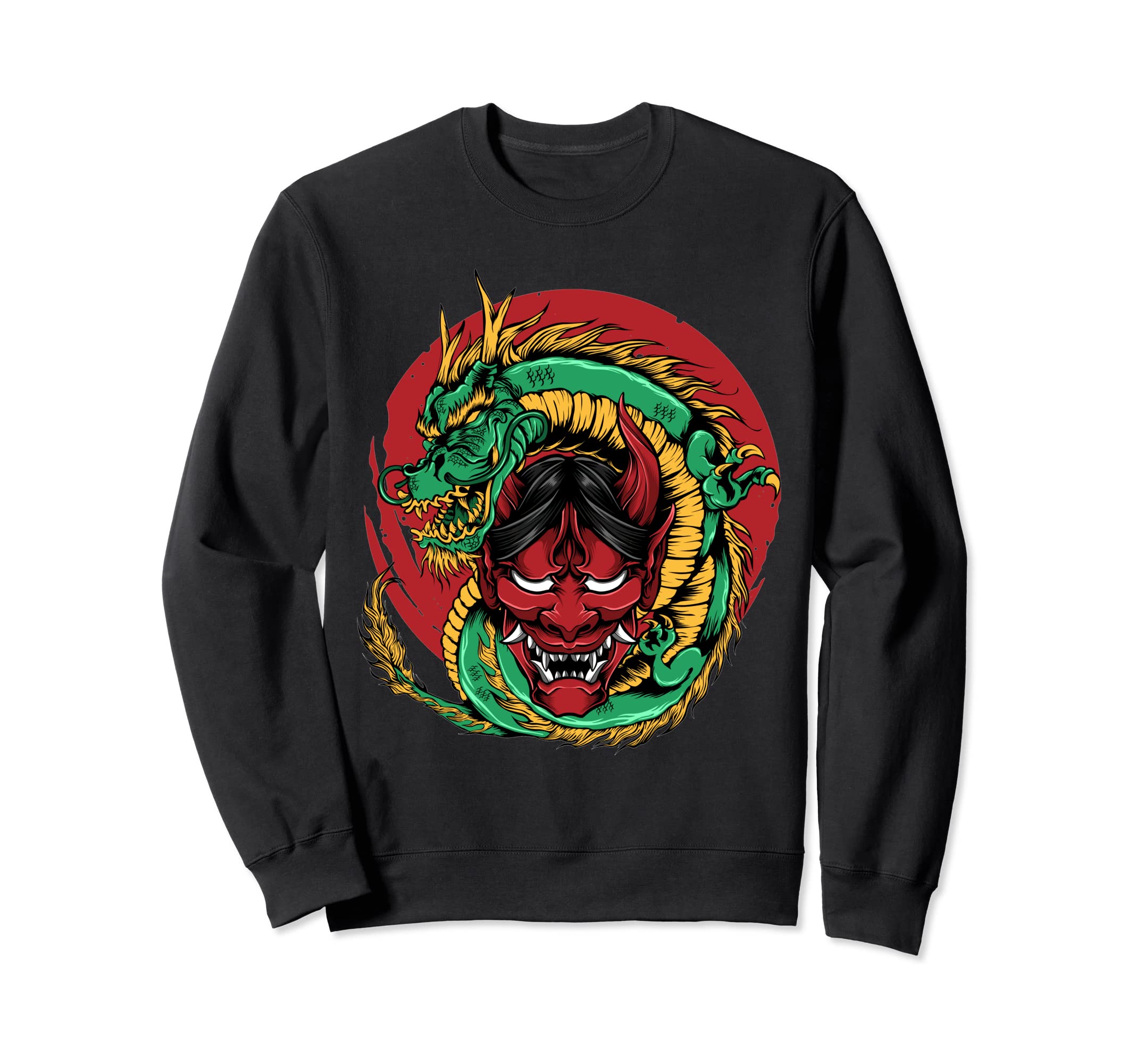 Japanese Dragon Yokai Oni Mask Aesthetic Chinese Zodiac Sweatshirt, Black