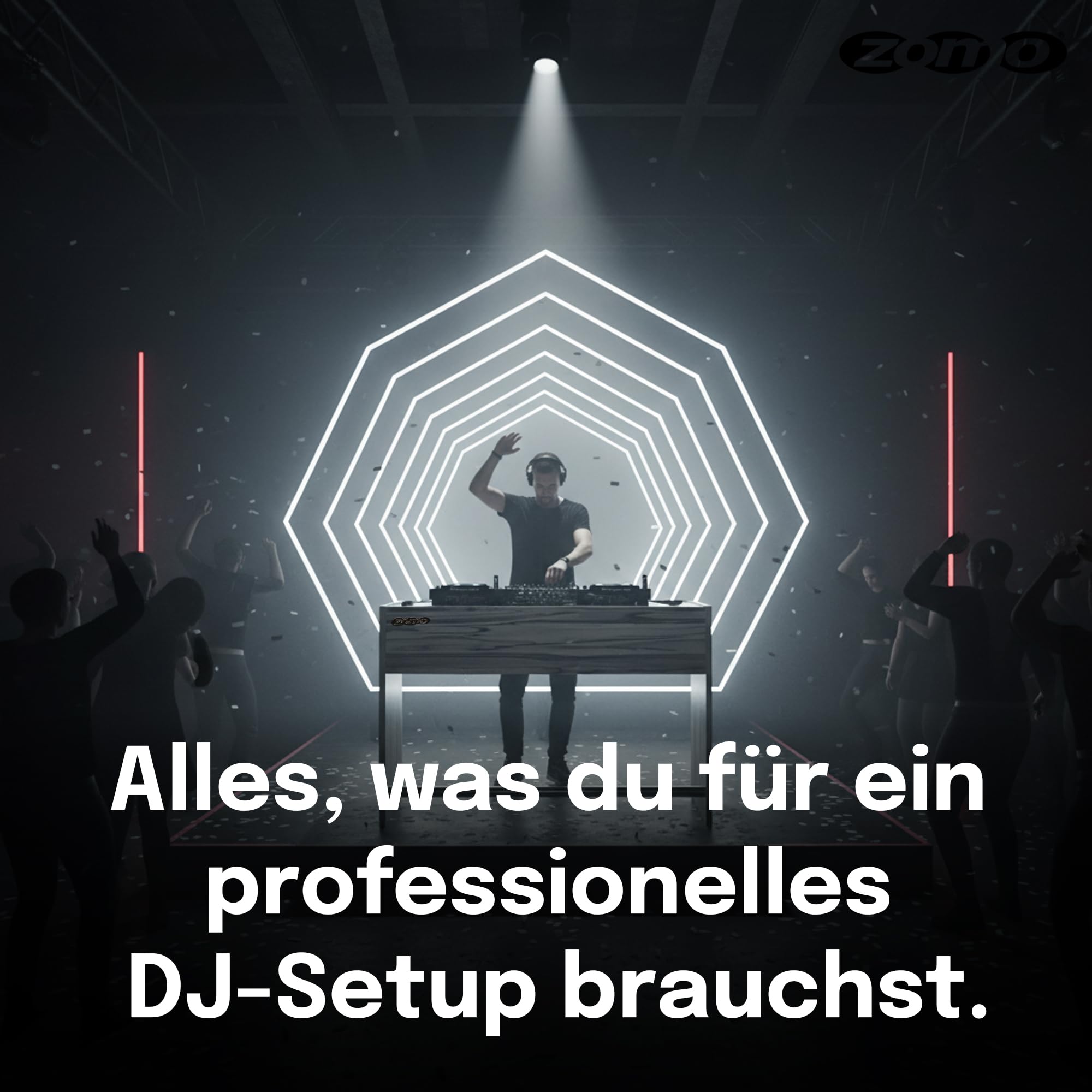Zomo Deck Stand Ibiza 150 - DJ Tisch 153 x 50,6 x 96 cm - Zebrano - MDF Holz - 46,1 kg - für 2 Decks und einen Mixer bis 19 Zoll