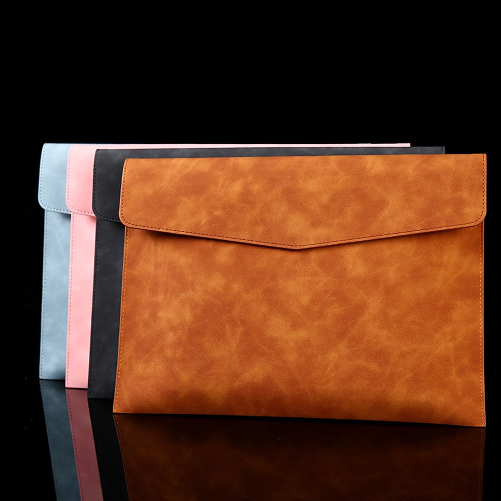 LYVQZPWLRcartella PU pelle, Cartelle portadocumenti A4 in similpelle, borsa portadocumenti da ufficio impermeabile con bottone a pressione(Bruin)