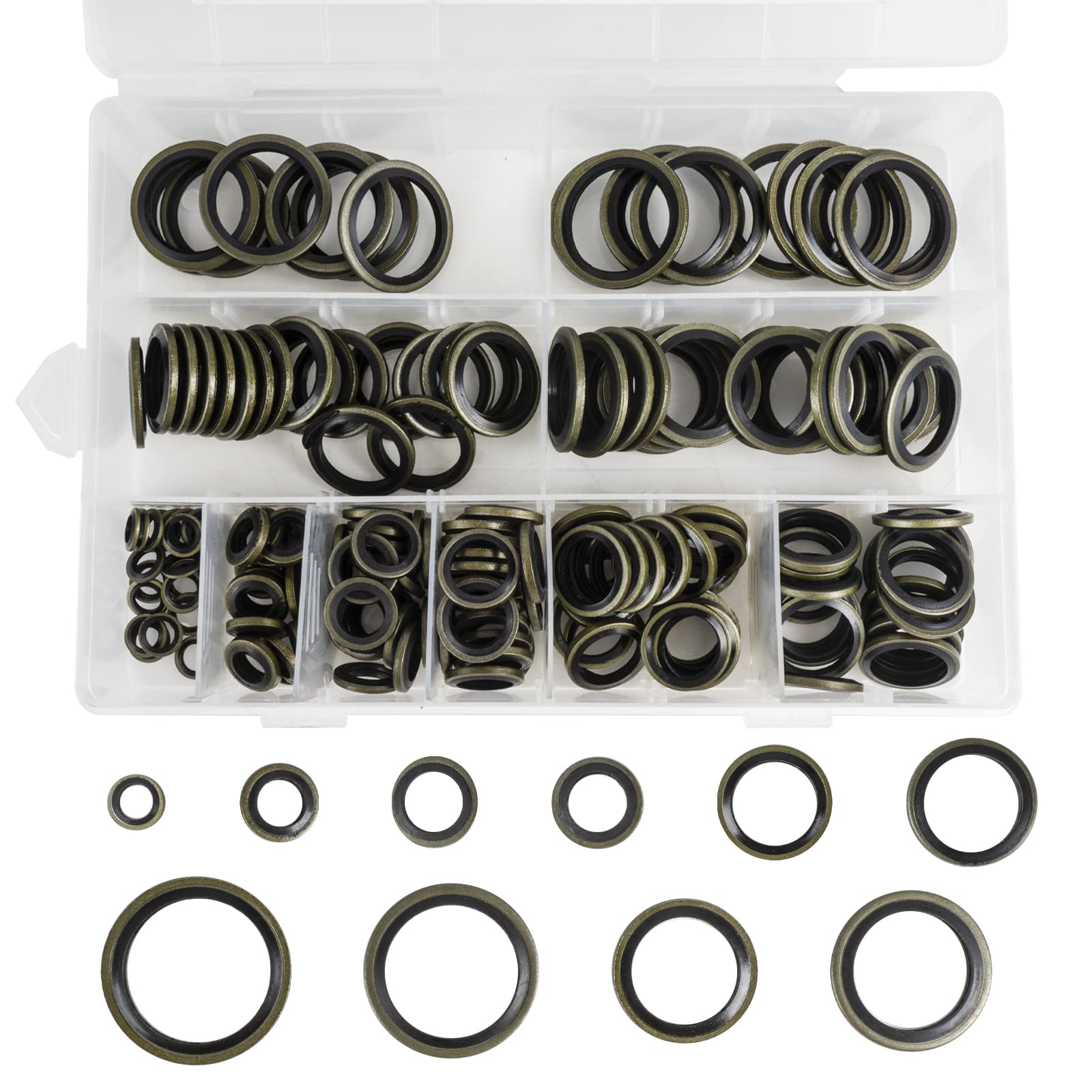 Beenlen 180 Pcs Metric Bonded Seal Oil Washer Assortment Kit, Zinc Plating Metal Bonded Seal Washer Assortment Kit-10 Sizes(M6, M8, M10, M12, M14, M16, M18, M20, M22, M24)