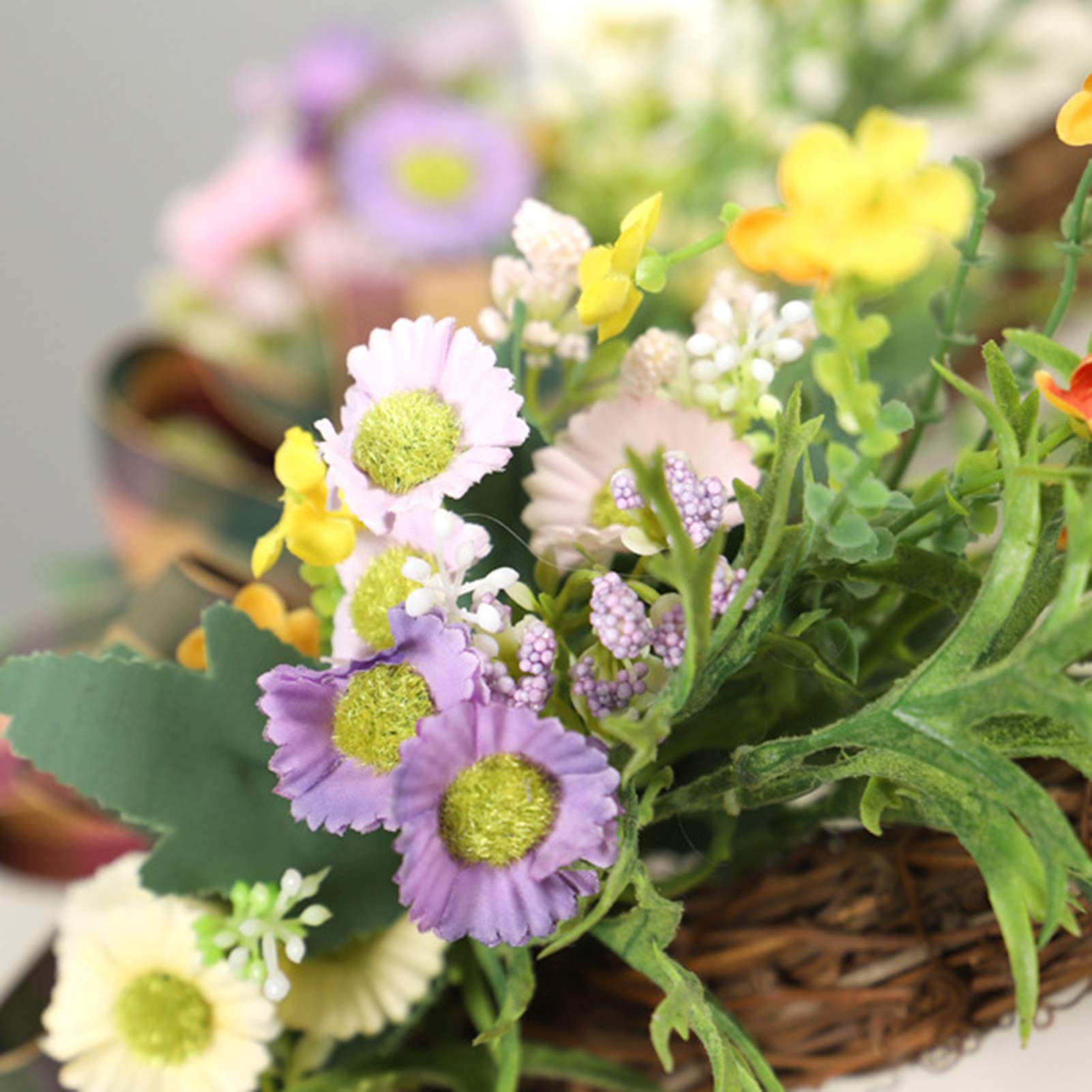Türkranz LIU- Frühling Sommer Kleine Sonnenblume Geweih Blatt Kranz Mit Plaid Bowknot Handgemachte Front, Home Bauernhaus Garten Dekor