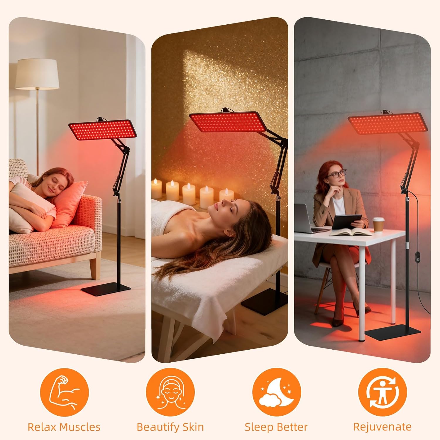 Red Light Therapy for Face and Body, 3-Wavelength (660nm Red, 850nm, 940nm Infrared) LED Infrared Light Therapy Lamp with Adjustable Stand, Protective Glasses for Home Use, Gift for Women Girls