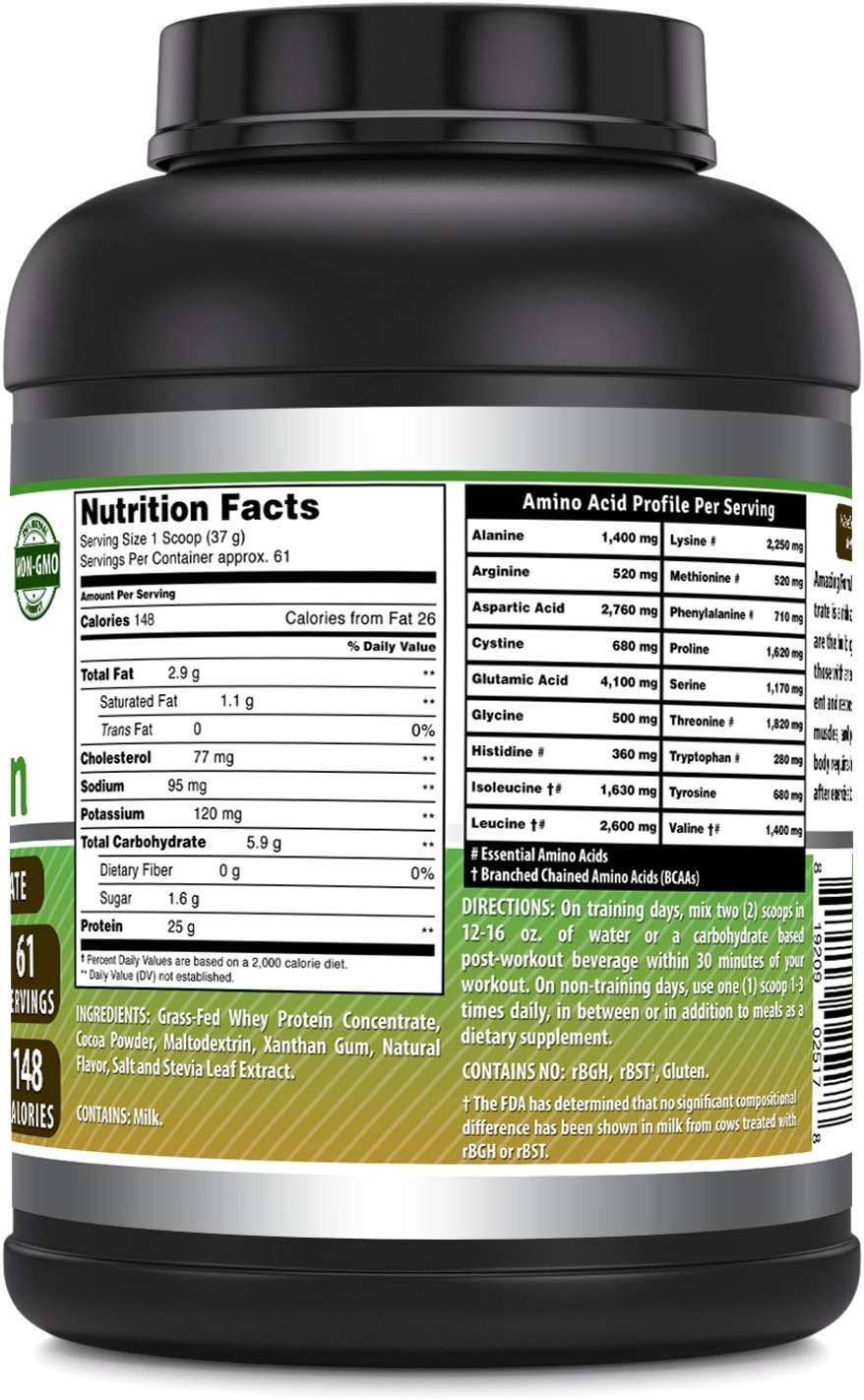 Amazing Formulas Grass FED Whey Protein (Non-GMO, Gluten Free) -Made with Natural Sweetener and Flavor - rBGH & RBST Free -Supports Energy Production & Muscle Growth (Chocolate 5 Lb)