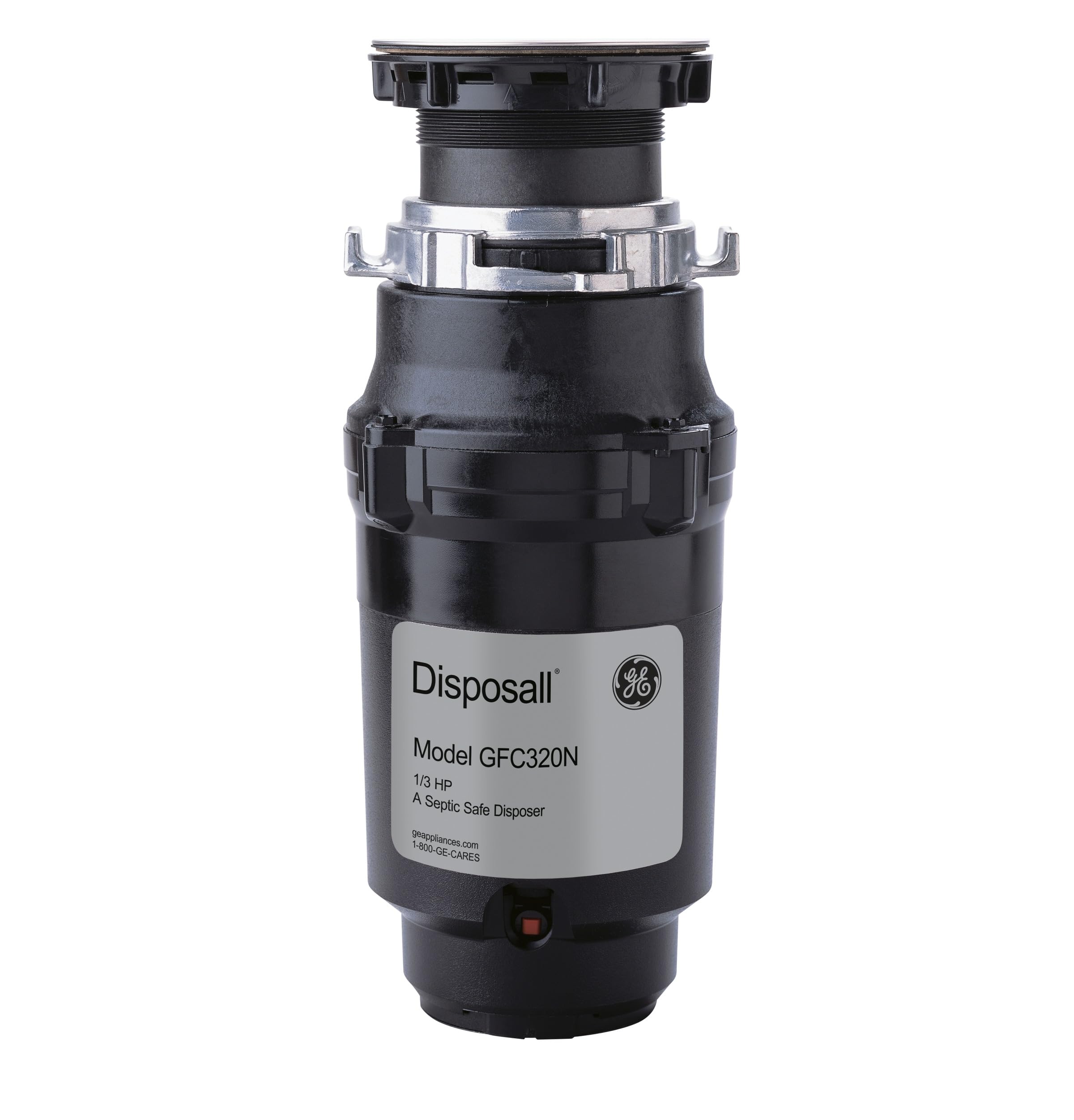 GE Disposall Continuous Feed 1/3 Horsepower Motor Garbage Disposer, Good for Grinding: Cooked Pasta & Fruit Peels, Easy Install Kit, Non-Corded, Recommended for 1-2 Person Homes, GFC320N | Continuous Feed, Jam Resistant Technology, Quiet Motor, Anti-Clog Drain Boost, 7-Year Limited Warranty