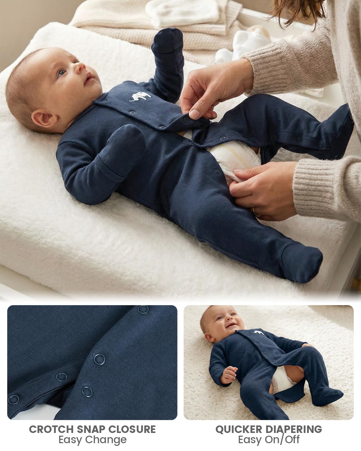 WYTbaby Paquete de 3 mamelucos de algodón de una pieza para recién nacido, de manga larga, para bebés de 0 a 12 meses