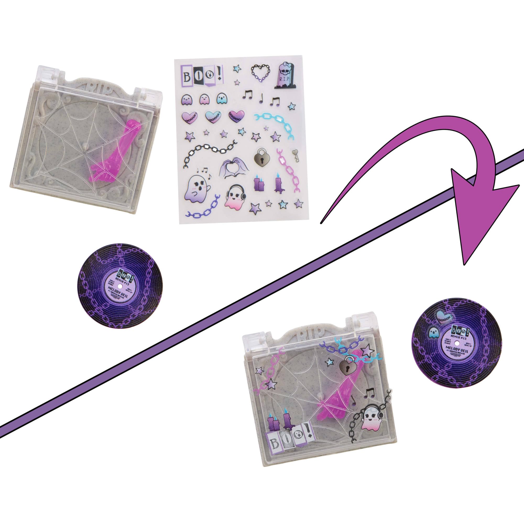 Monster High Self-Scare Secrets - Spectra Vondergeist, set con bambola e accessori tra cui 13 sorprese a tema come set per manicure e giradischi inclusi, 4+ anni, JHK46