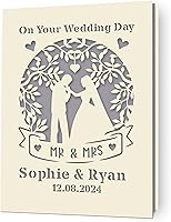 EDSG Personalized Mr & Mrs Wedding Card - Custom Name & Date Laser Cut Greeting for Bride Groom New Couple (Gray)