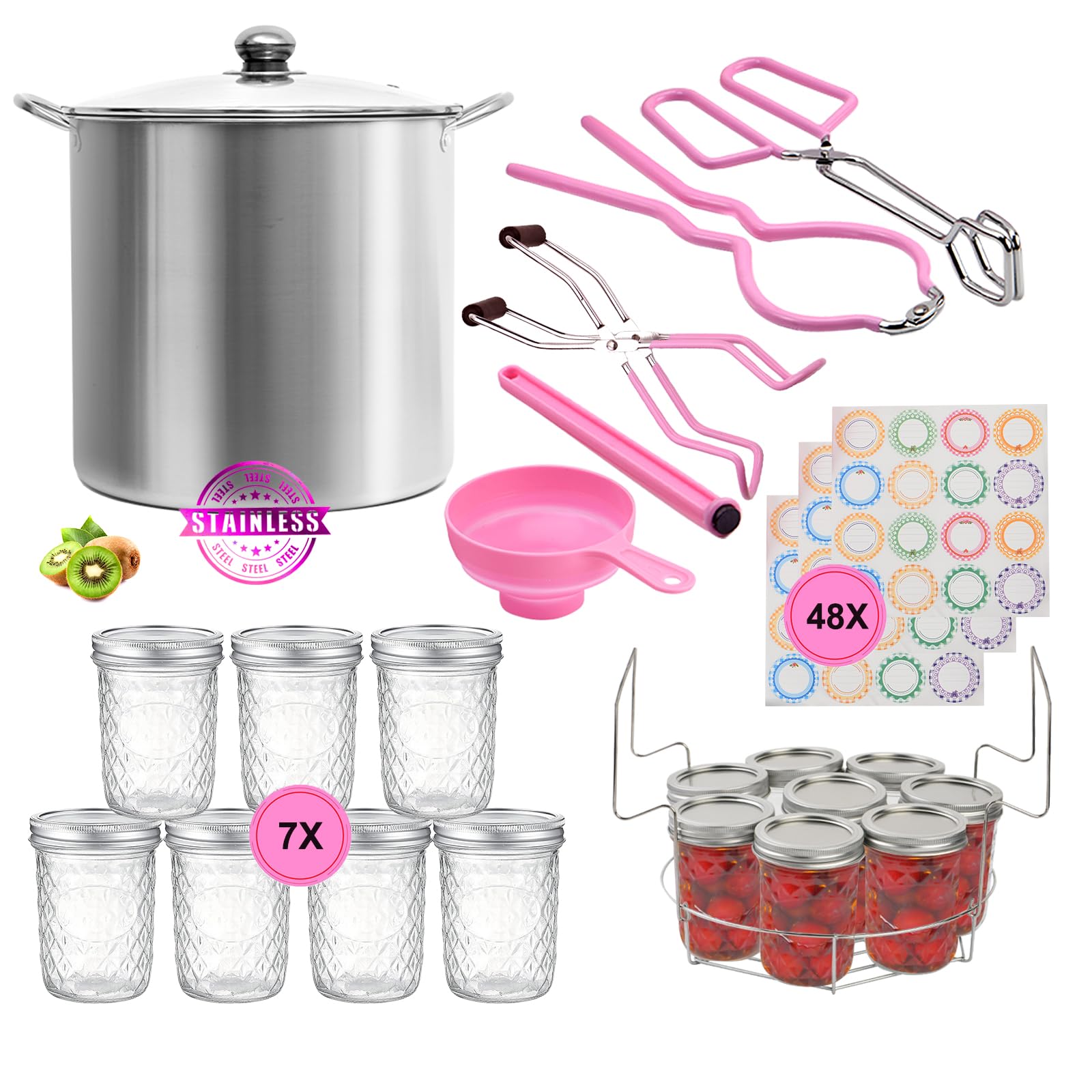 Canning Pot Water Bath Canner with Rack and Lid, Stainless Steel  Stock Pot, Canning Supplies Starter Kit with Mason Jars, Tongs, Full Canning