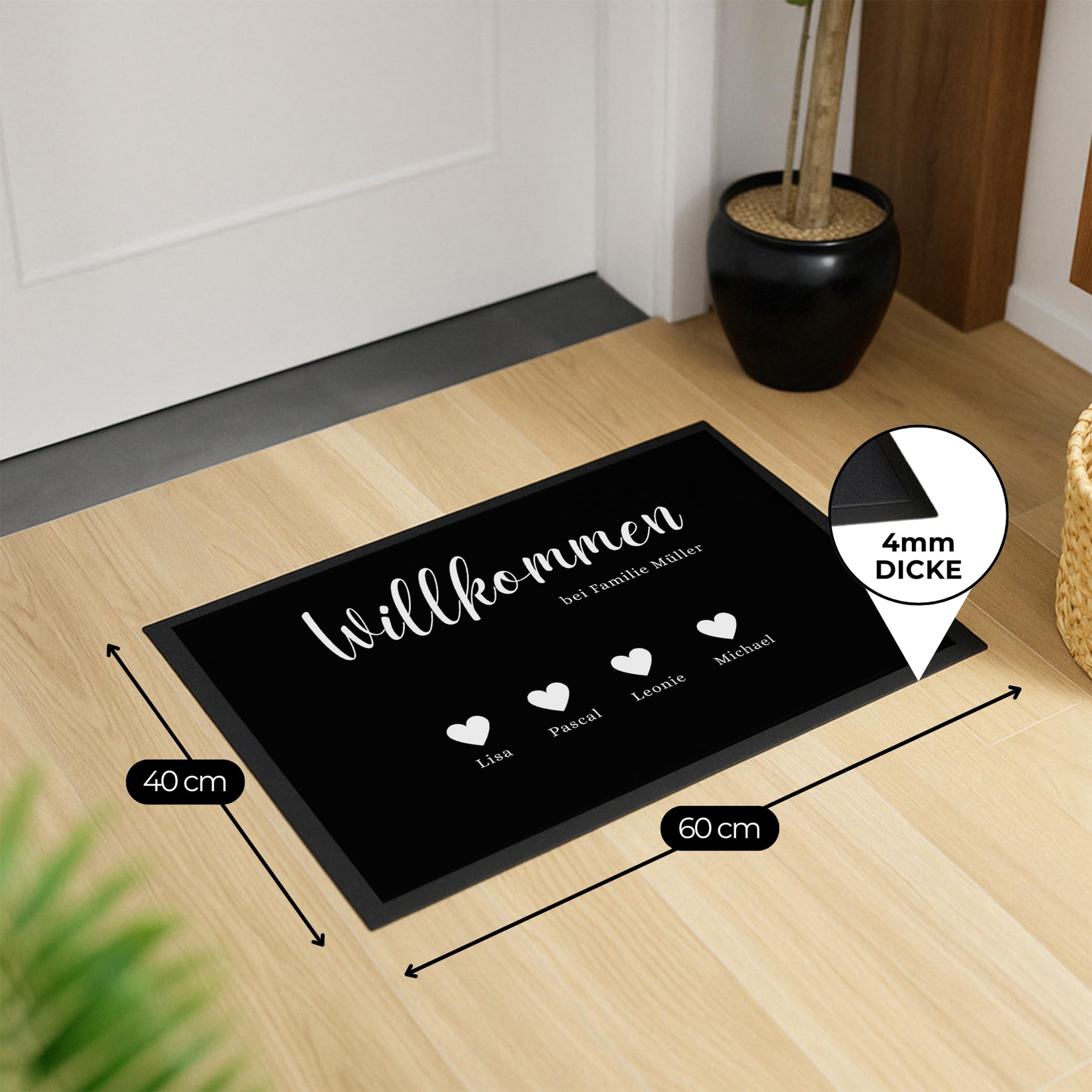 Personalisierte Fußmatte Willkommen bei Familie [Nachname] – Geschenk zum Einzug | Fußmatte außen & innen | Flur Deko & Wohnung Zubehör (Willkommen bei, 60 x 85 cm)