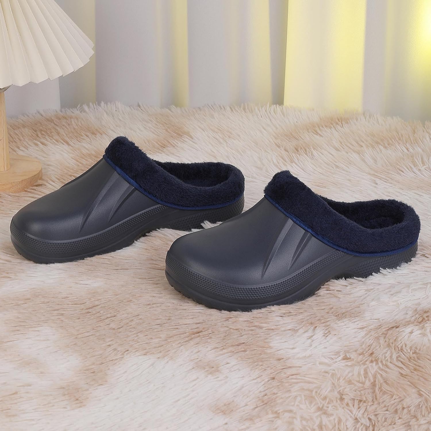 Winter Clogs for Mens Womens Faux Fur Lined Garden Shoes Slip-On Warm House Slippers Waterproof Non-Slip EVA Mules - Image 5