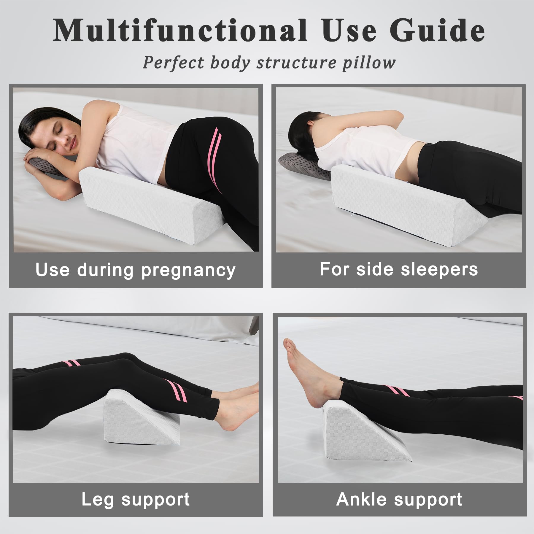 Almohada de cuña para cama para dormir de lado, almohada triangular de posicionamiento corporal adecuada para embarazo y cirugía, evita dolores de cama para soporte de piernas y espalda con