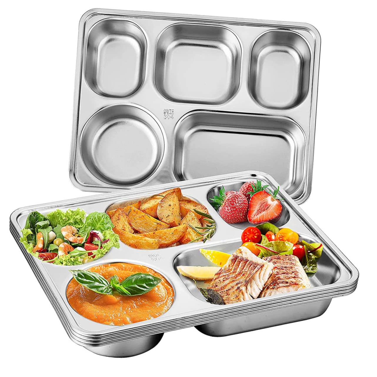 DECHOUS 3 Stück Edelstahl Portionsteller mit Unterteilung Silber