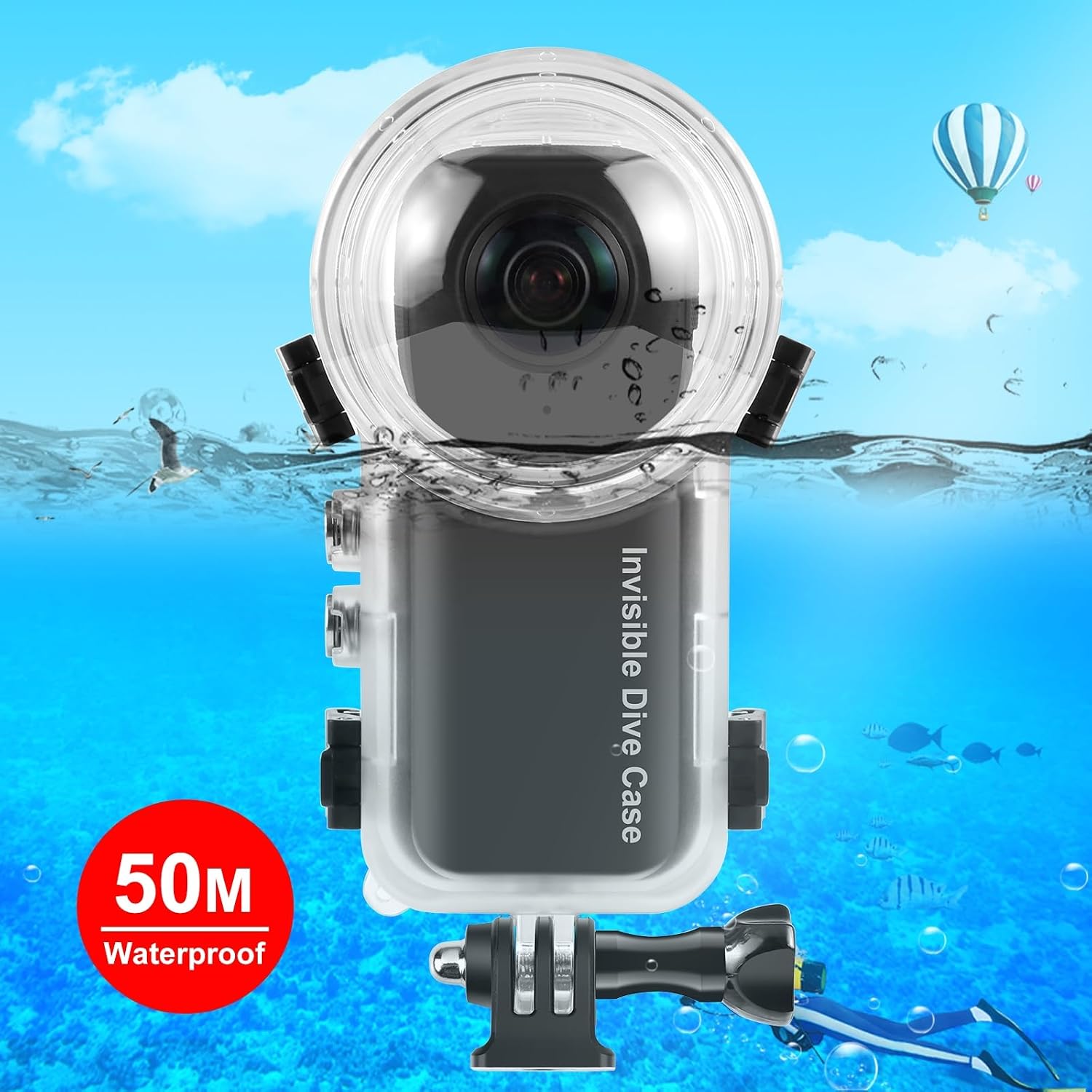 Invisible Dive Case for Insta360 X4, FotStdio Insta 360 X4 Waterproof Case 50m/164ft Underwater Diving Housing Cover Protective Sealed Shell Photography Housings Action Camera Accessories