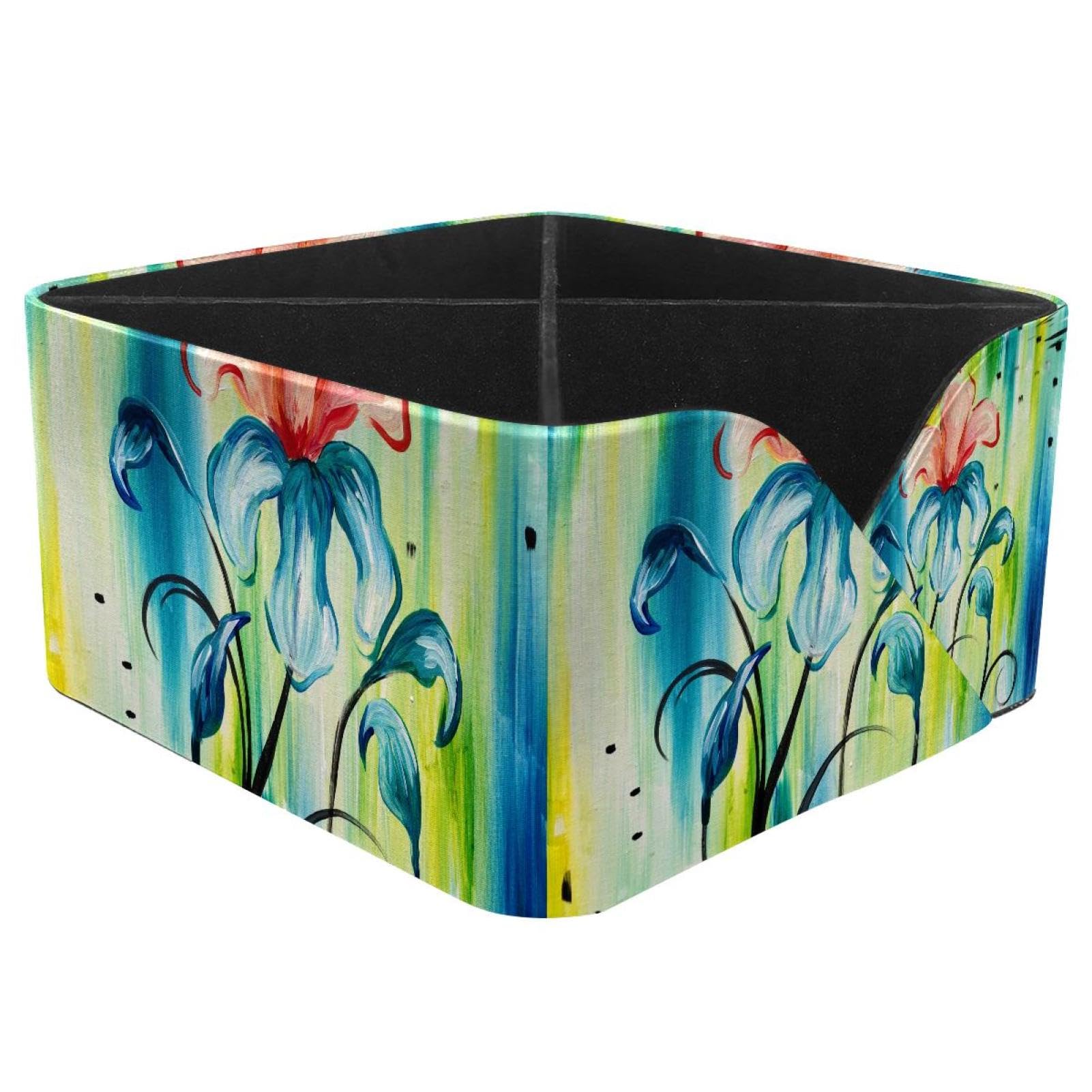 KengjuTesu Irises in Bloom Desktop Organizer Pen Holder, Rectangular Pencil Cup for Office, Study and Makeup Stations